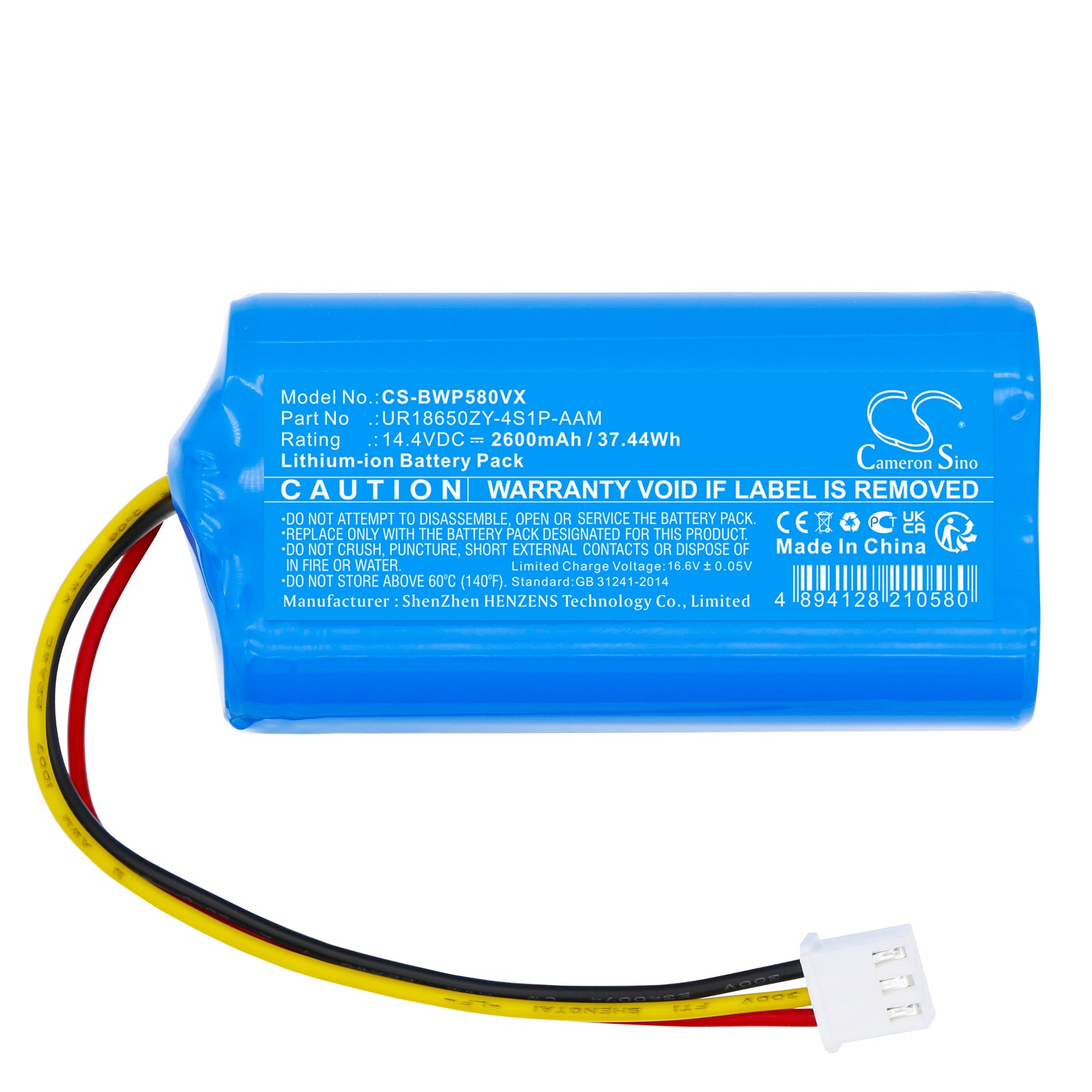 Li-ion, Vacuum Battery fits Bobsweep Bob Pethair Plus, Wvp58021, 14.4V, 2600mAh Vacuum Cameron Sino Technology Limited