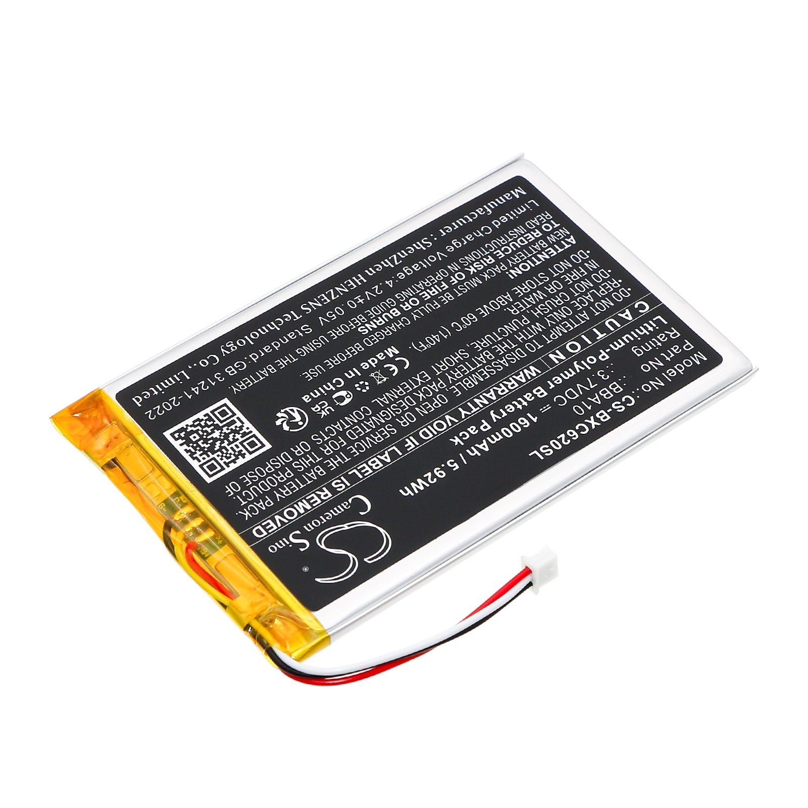 3.7V, Li-Polymer, 1600mAh, Battery fits Onyx BOOX 60, BOOX i62M Victoria, 5.92Wh E-book, E-reader Cameron Sino Technology Limited