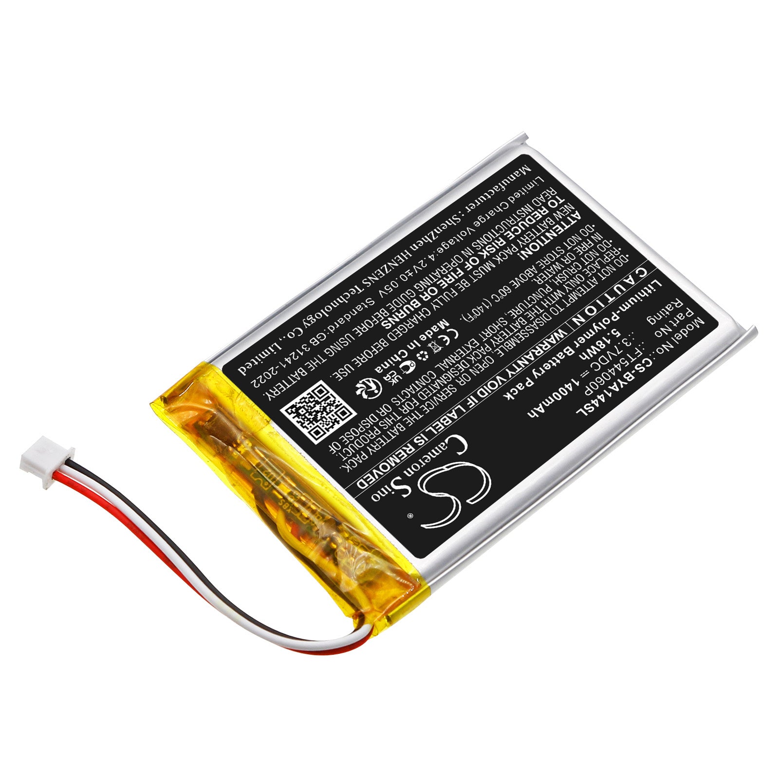 3.7V, Li-Polymer, 1400mAh, Battery fits Babymoov A014416, A014417, 5.18Wh BabyPhone Cameron Sino Technology Limited