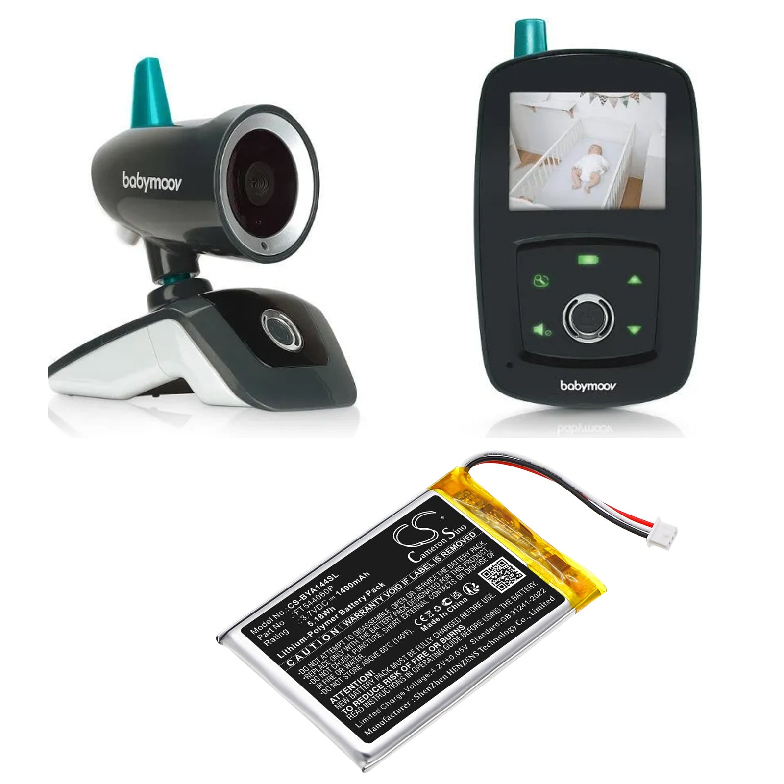 3.7V, Li-Polymer, 1400mAh, Battery fits Babymoov A014416, A014417, 5.18Wh BabyPhone Cameron Sino Technology Limited