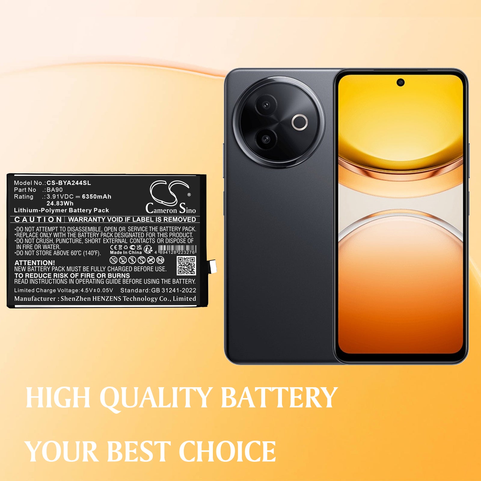 3.91V, Li-Polymer, 6350mAh, Battery fits Vivo V2444A, Y300I, 24.83Wh Mobile, SmartPhone Cameron Sino Technology Limited