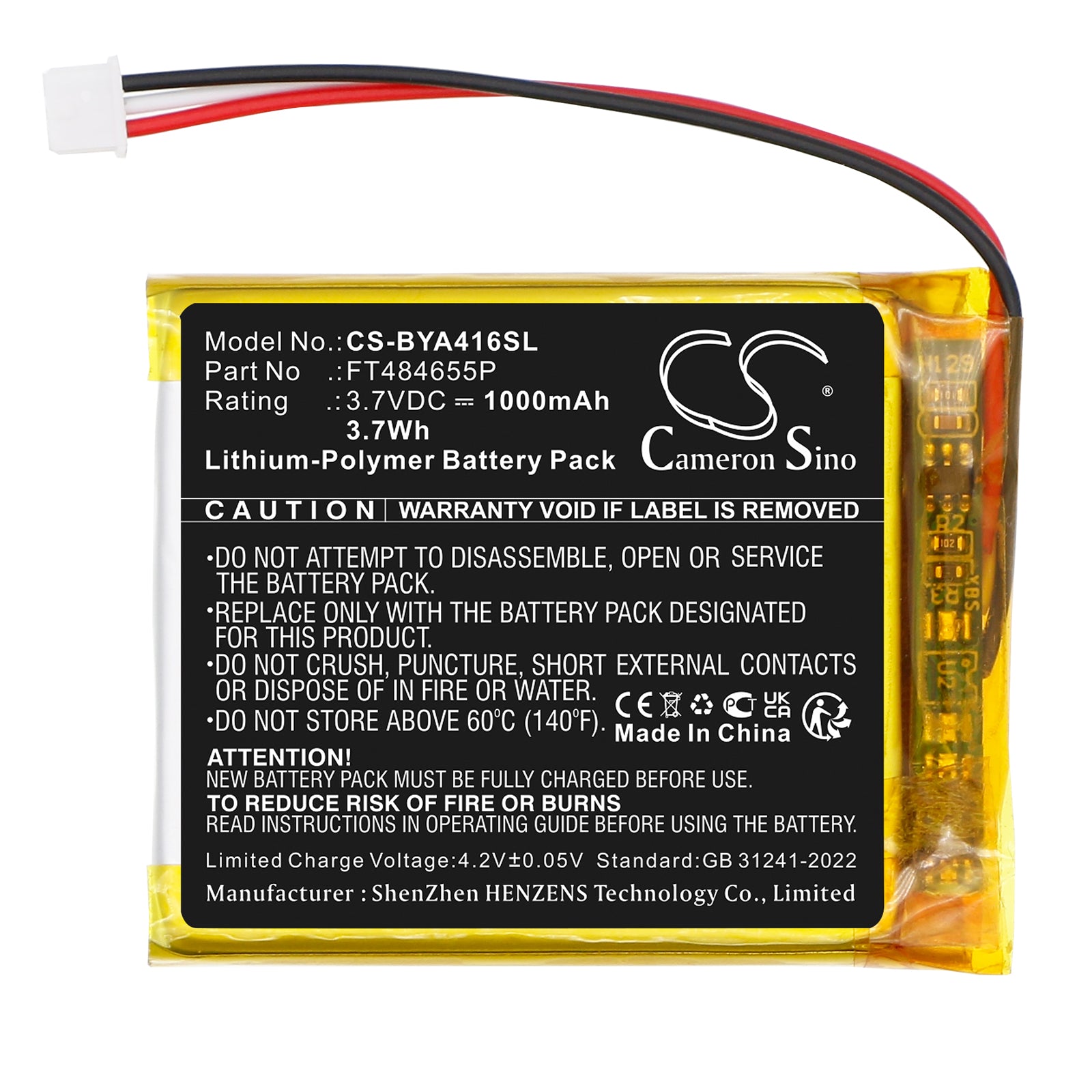 3.7V, Li-Polymer, 1000mAh, Battery fits Babymoov A014416, A014422, 3.7Wh BabyPhone Cameron Sino Technology Limited