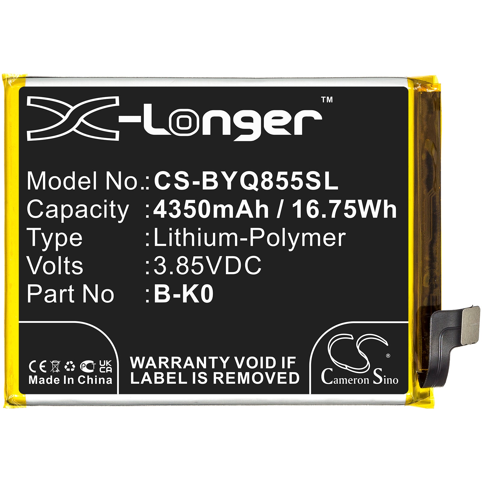 Li-Polymer, Mobile, SmartPhone Battery fits Vivo Iqoo Neo 855, V1936, 3.85V, 4350mAh Mobile, SmartPhone Cameron Sino Technology Limited