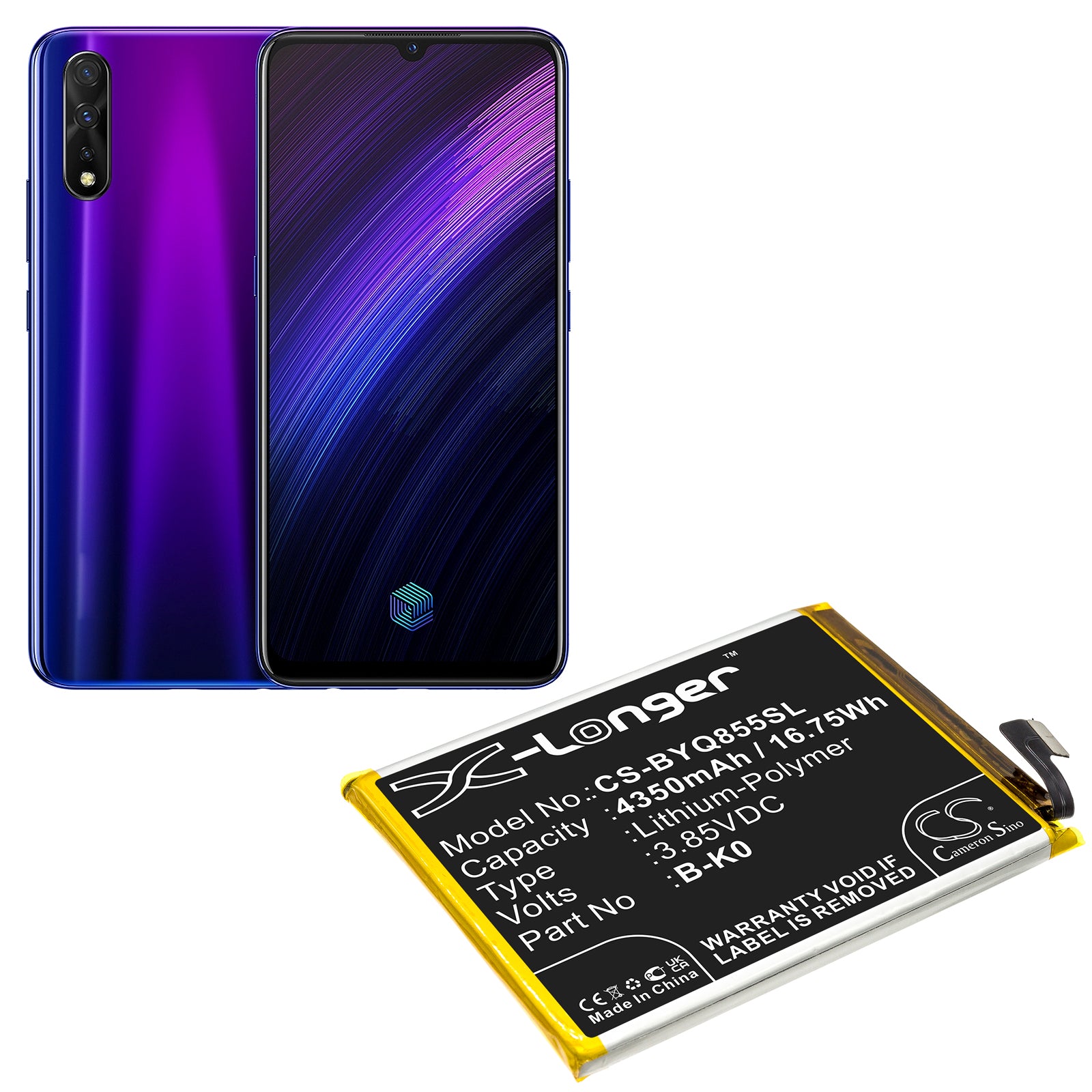 Li-Polymer, Mobile, SmartPhone Battery fits Vivo Iqoo Neo 855, V1936, 3.85V, 4350mAh Mobile, SmartPhone Cameron Sino Technology Limited