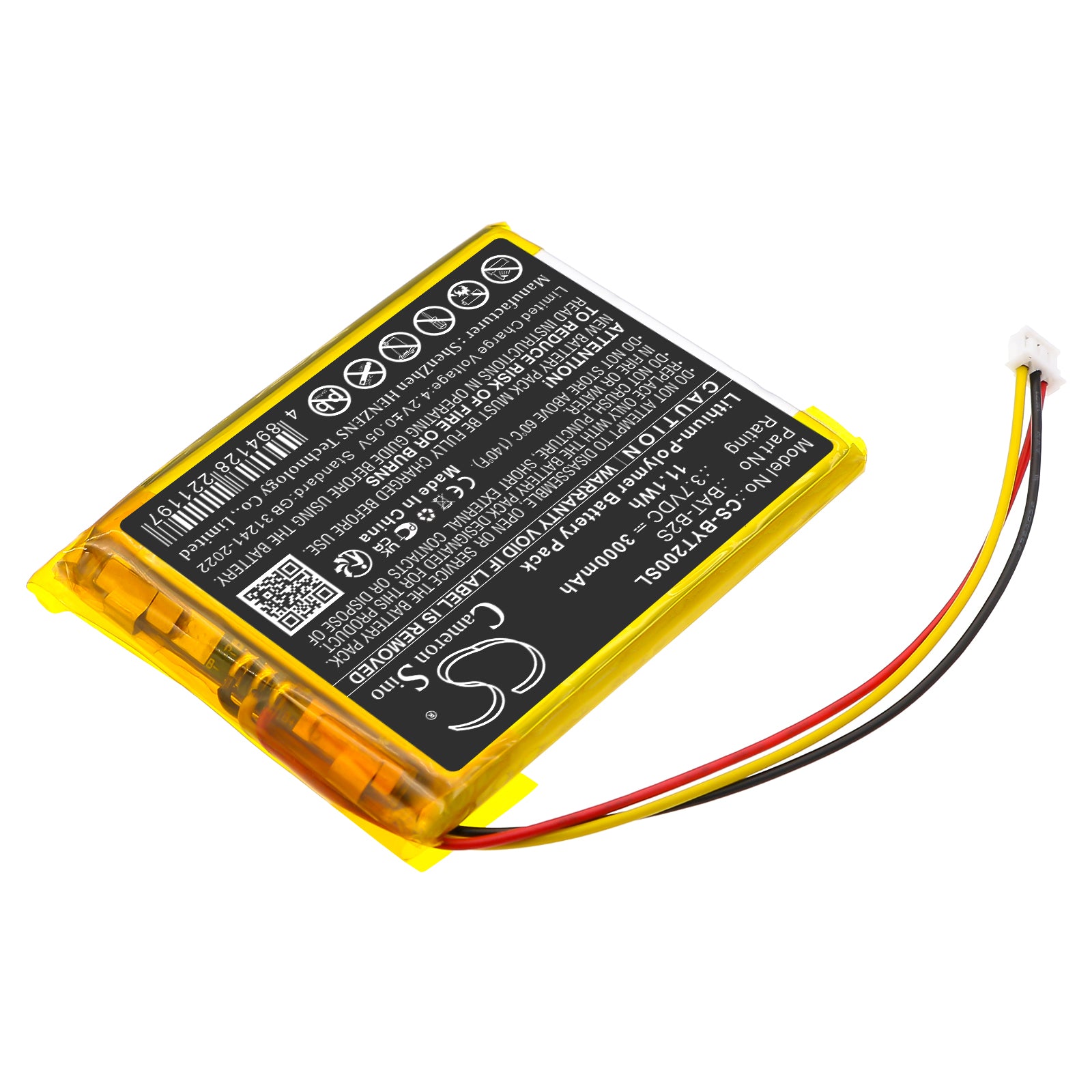 3.7V, Li-Polymer, 3000mAh, Battery fits Jeeber 2K 3MP VB805, VB805PRO | Babytime BT-2S | TrueLife NannyCam R7, 11.1Wh BabyPhone Cameron Sino Technology Limited