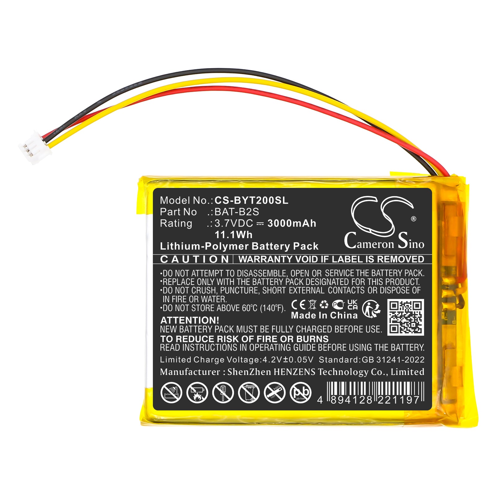 3.7V, Li-Polymer, 3000mAh, Battery fits Jeeber 2K 3MP VB805, VB805PRO | Babytime BT-2S | TrueLife NannyCam R7, 11.1Wh BabyPhone Cameron Sino Technology Limited