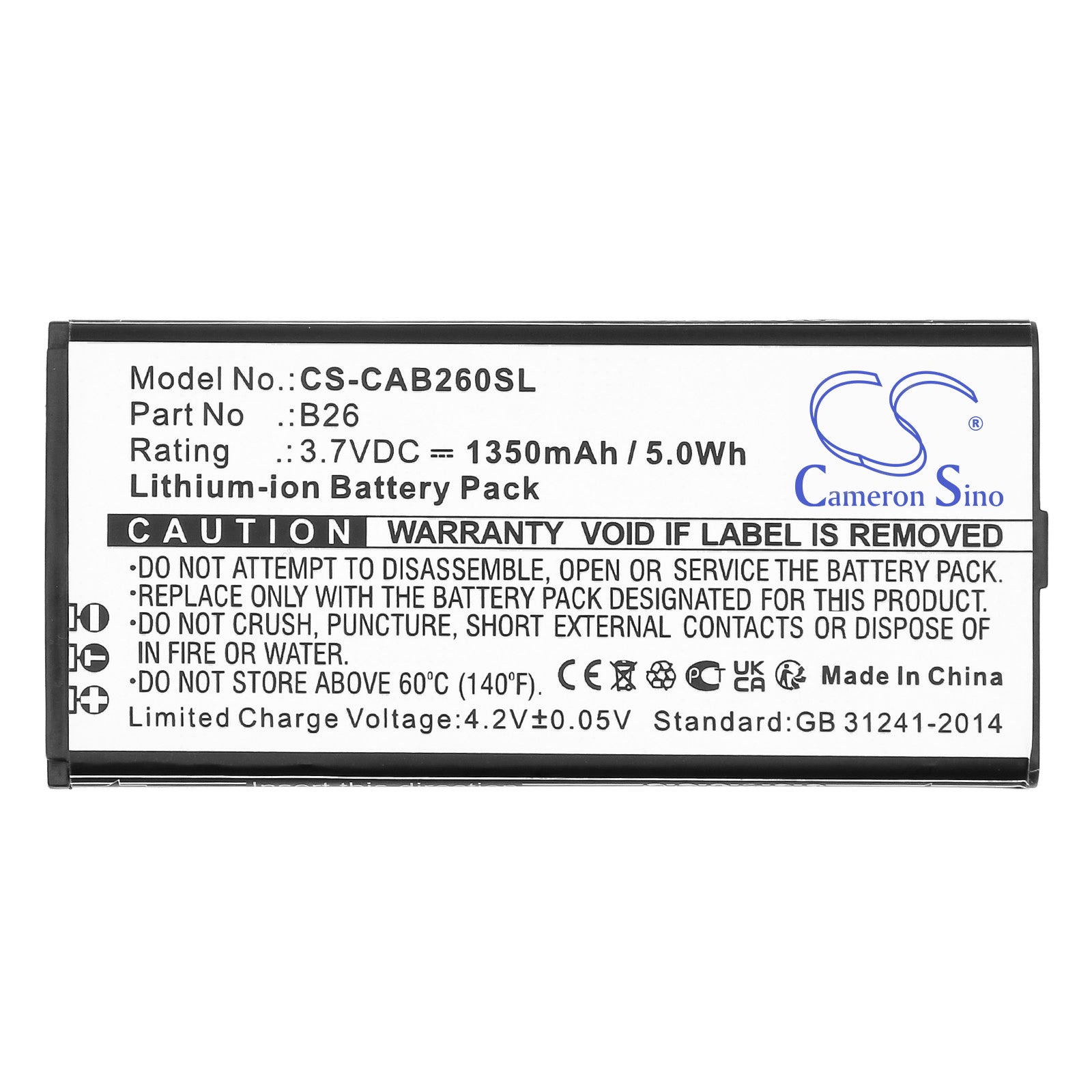 Li-ion, Mobile, SmartPhone Battery fits Cat B26, 3.7V, 1500mAh Mobile, SmartPhone Cameron Sino Technology Limited