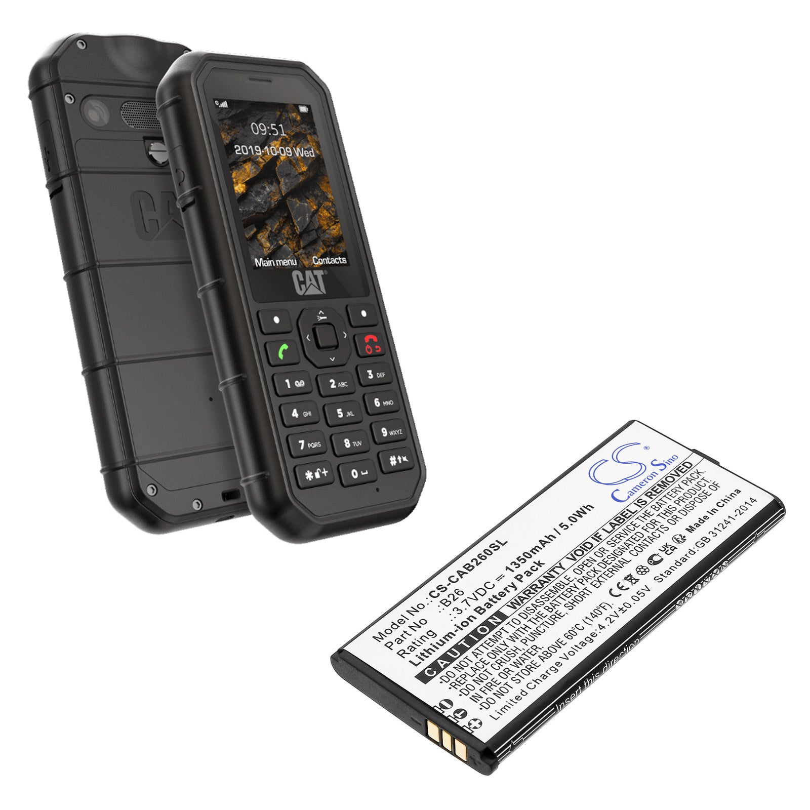 Li-ion, Mobile, SmartPhone Battery fits Cat B26, 3.7V, 1500mAh Mobile, SmartPhone Cameron Sino Technology Limited