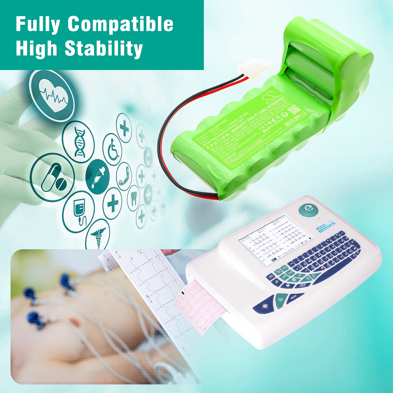 12V, Ni-MH, 2100mAh, Battery fits Cardioline ECG ELAN 1100, 25.2Wh Medical Cameron Sino Technology Limited