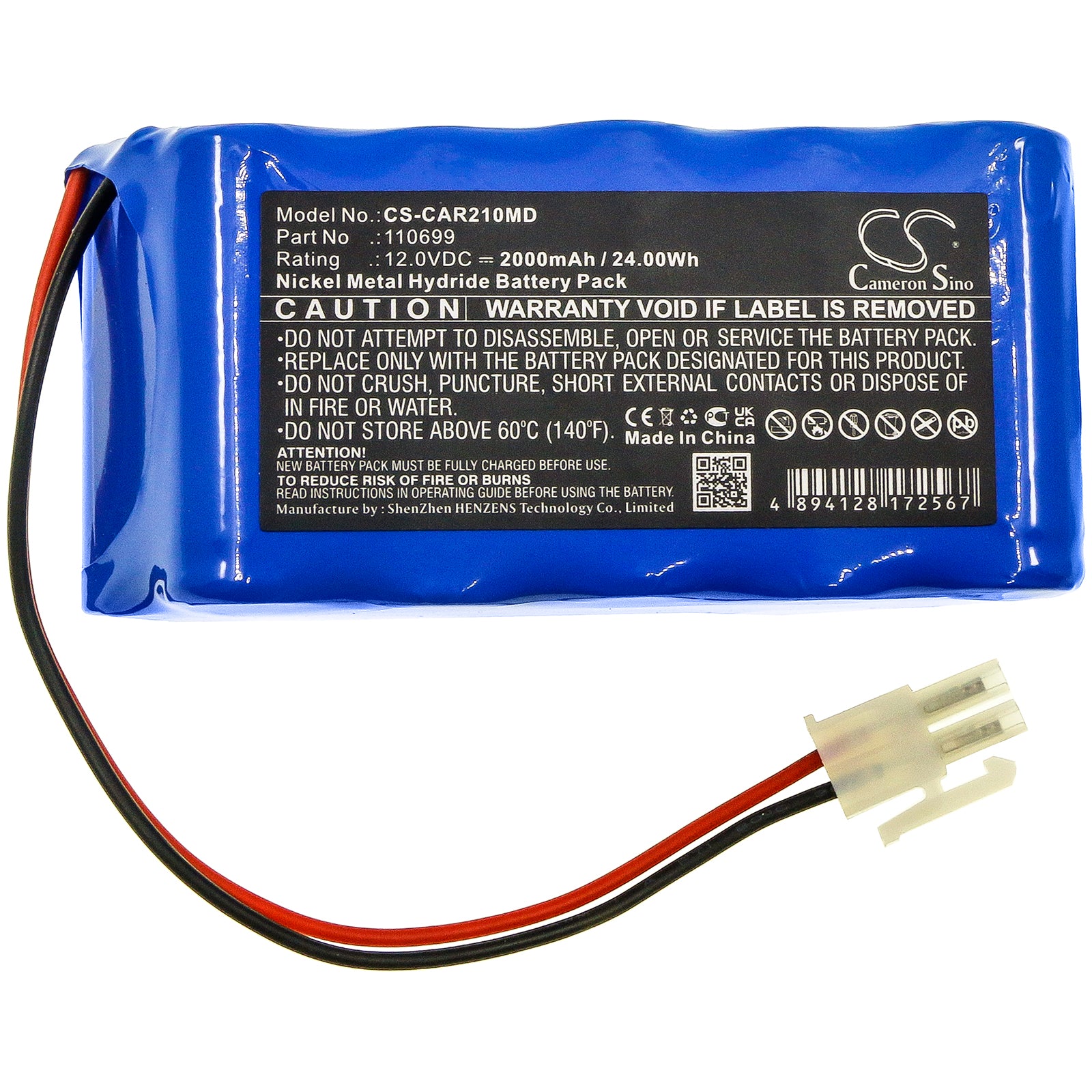 Ni-MH, Medical Battery fits Cardioline Cardiette Ecg Recorder Ar1200 , Ecg 200s, 12.0V, 2000mAh Medical Cameron Sino Technology Limited