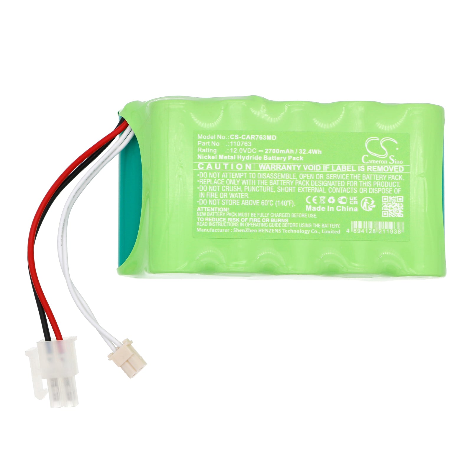 12V, Ni-MH, 2700mAh, Battery fits Cardioline ECG ELAN UP-CP-I, 32.4Wh Medical Cameron Sino Technology Limited