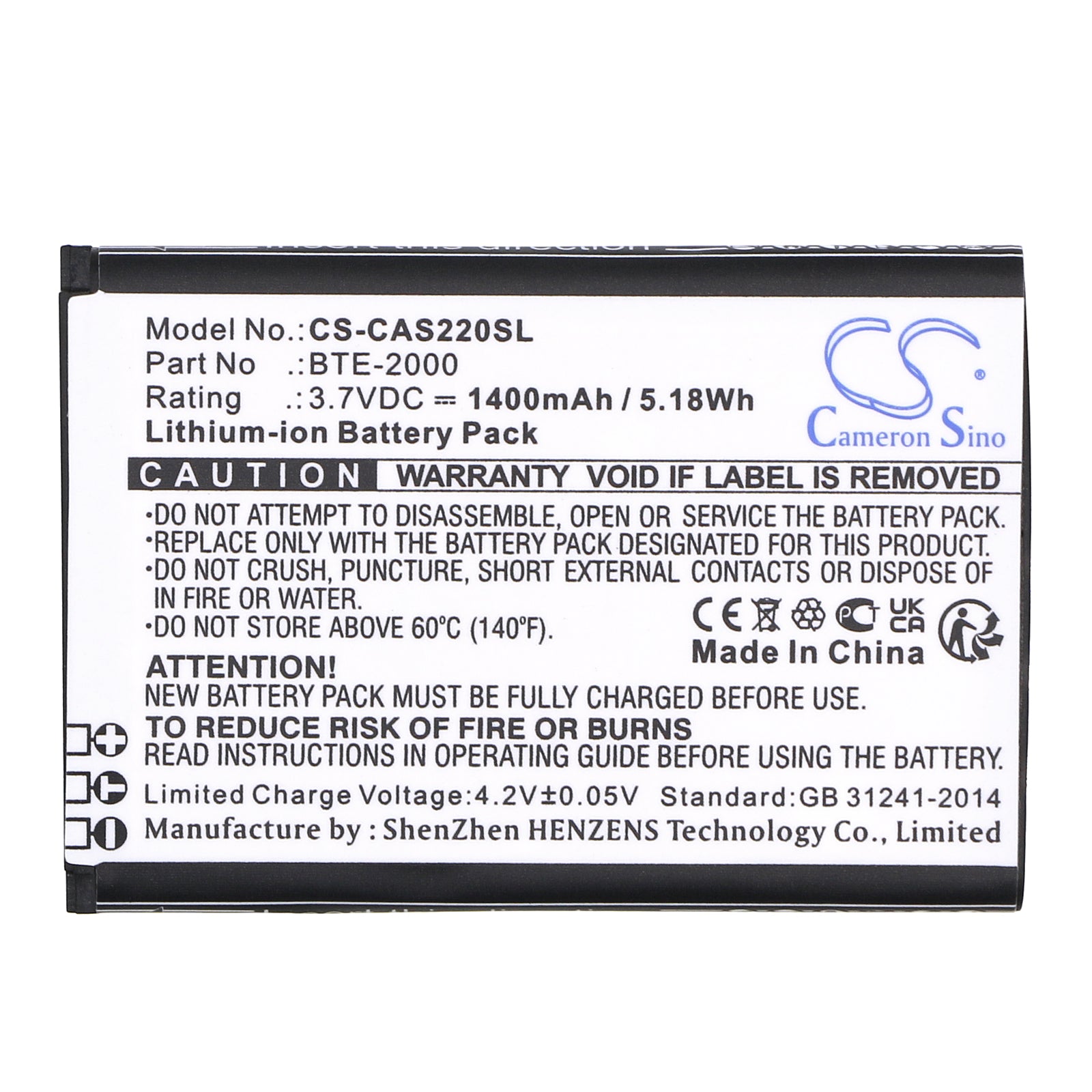 Li-ion, Mobile, SmartPhone Battery fits Caterpillar Cat S22, Cat S22 Flip, 3.7V, 1400mAh Mobile, SmartPhone Cameron Sino Technology Limited