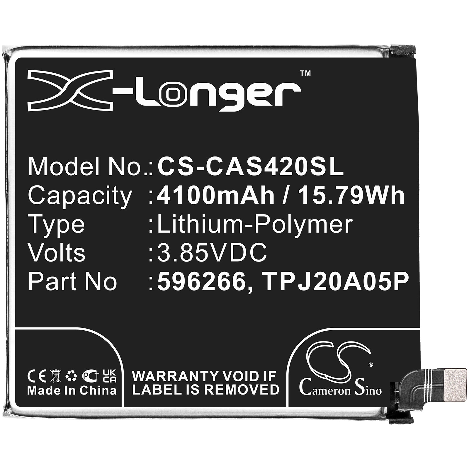 Li-Polymer, Mobile, SmartPhone Battery fits Cat S32, S42, 3.85V, 4100mAh Mobile, SmartPhone Cameron Sino Technology Limited