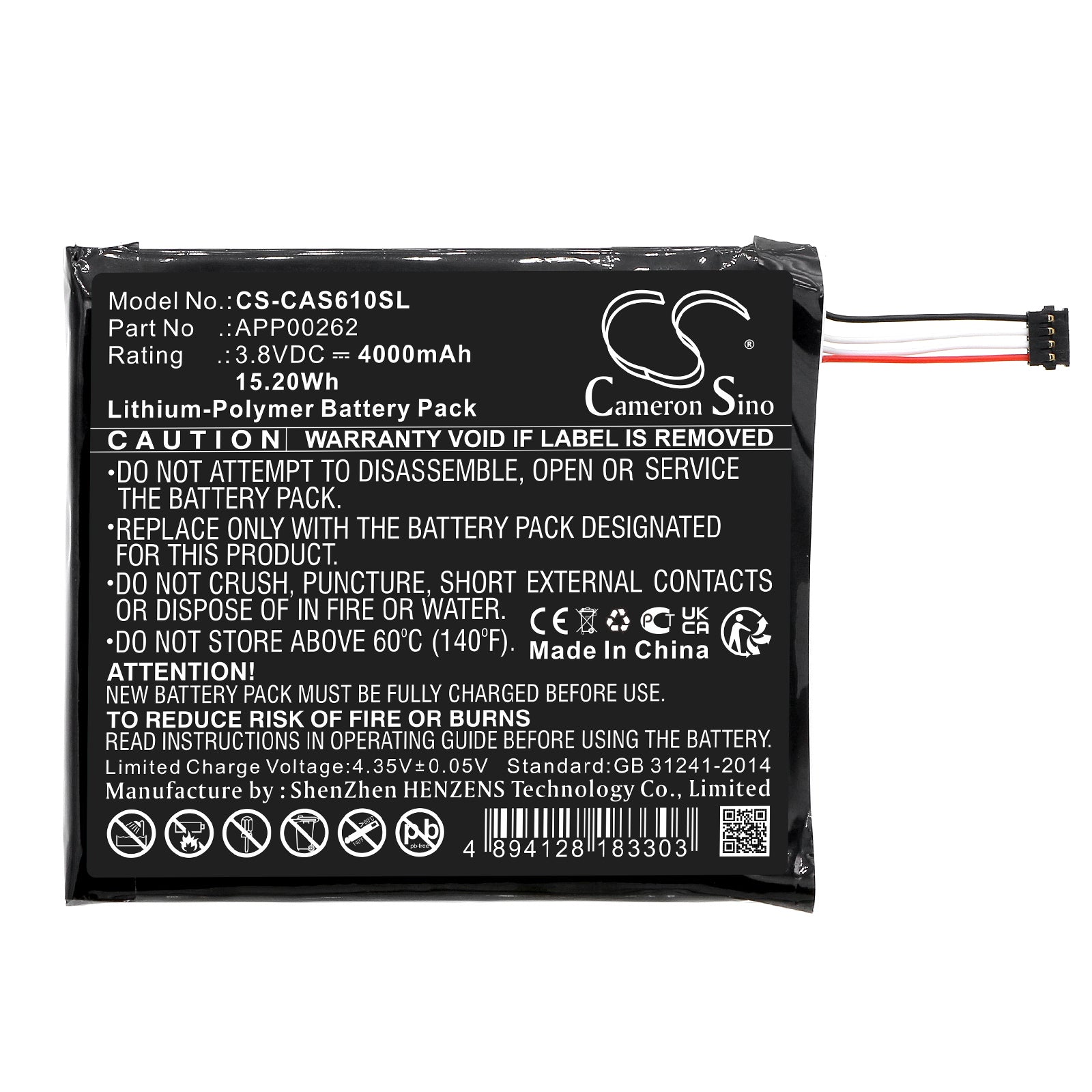 Li-Polymer, Mobile, SmartPhone Battery fits Cat S61, Caterpillar S61, 3.8V, 4000mAh Mobile, SmartPhone Cameron Sino Technology Limited