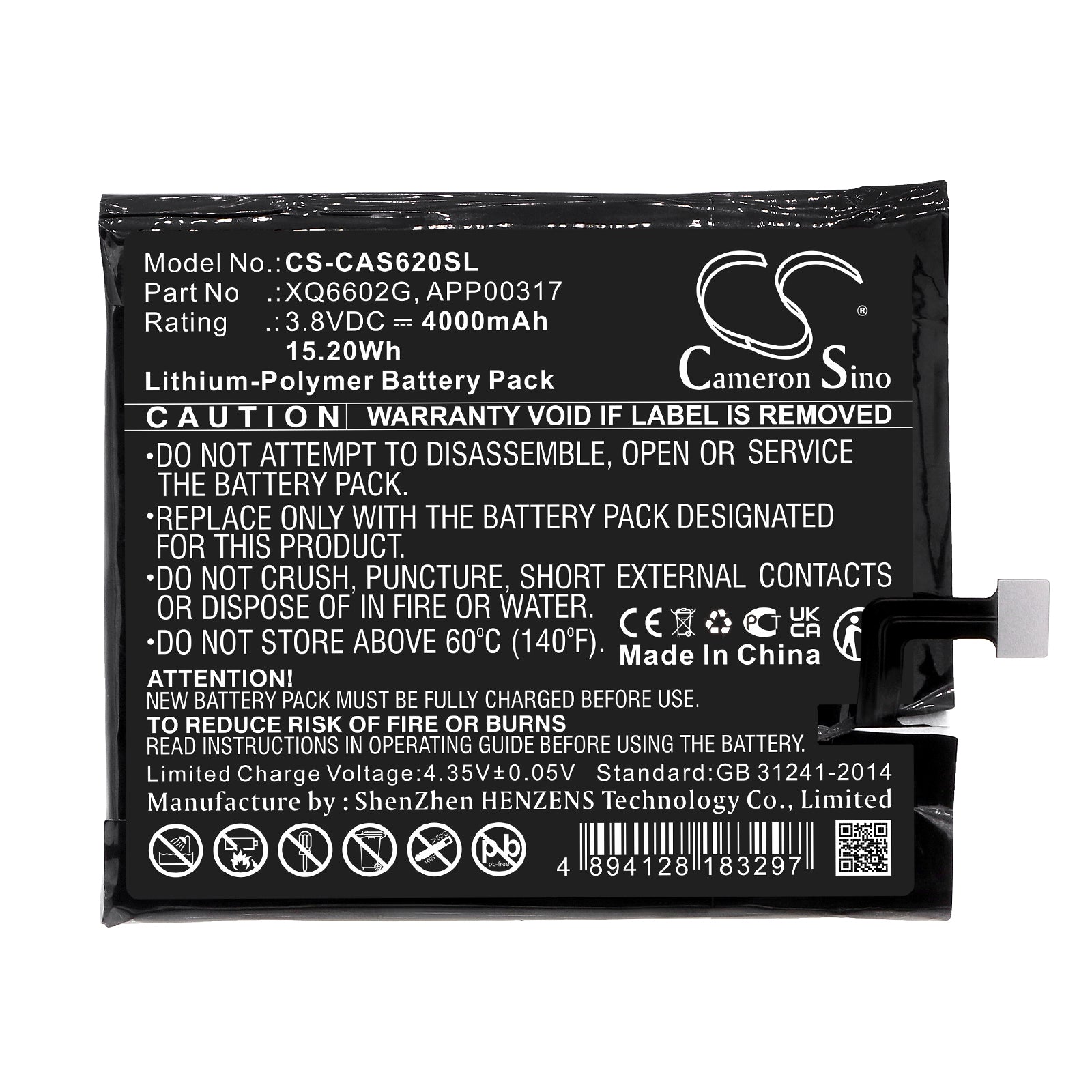 Li-Polymer, Mobile, SmartPhone Battery fits Cat S62, Caterpillar S62, 3.8V, 4000mAh Mobile, SmartPhone Cameron Sino Technology Limited