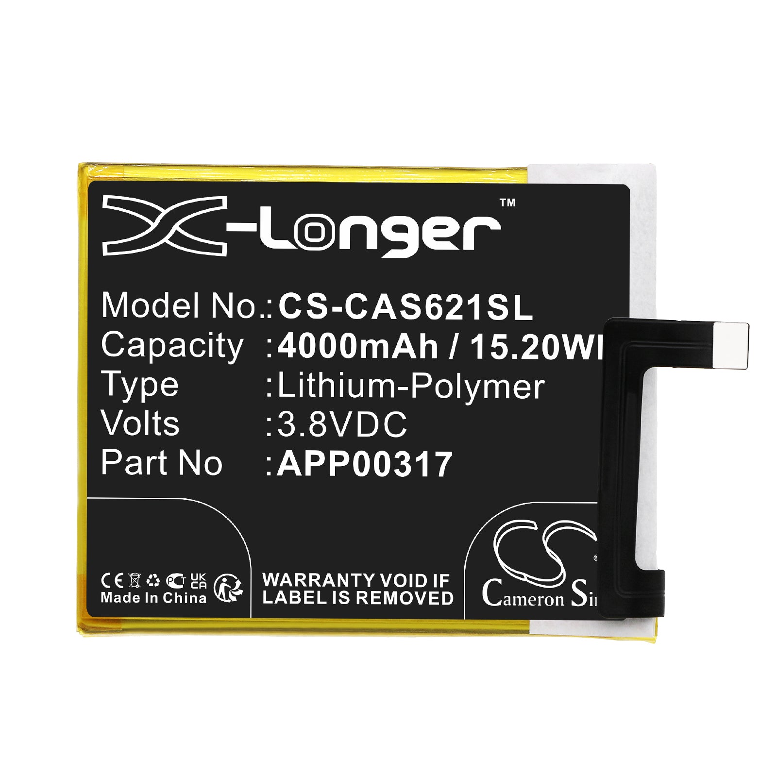 Li-Polymer, Mobile, SmartPhone Battery fits Cat S62 Pro, Caterpillar S62 Pro, 3.8V, 4000mAh Mobile, SmartPhone Cameron Sino Technology Limited