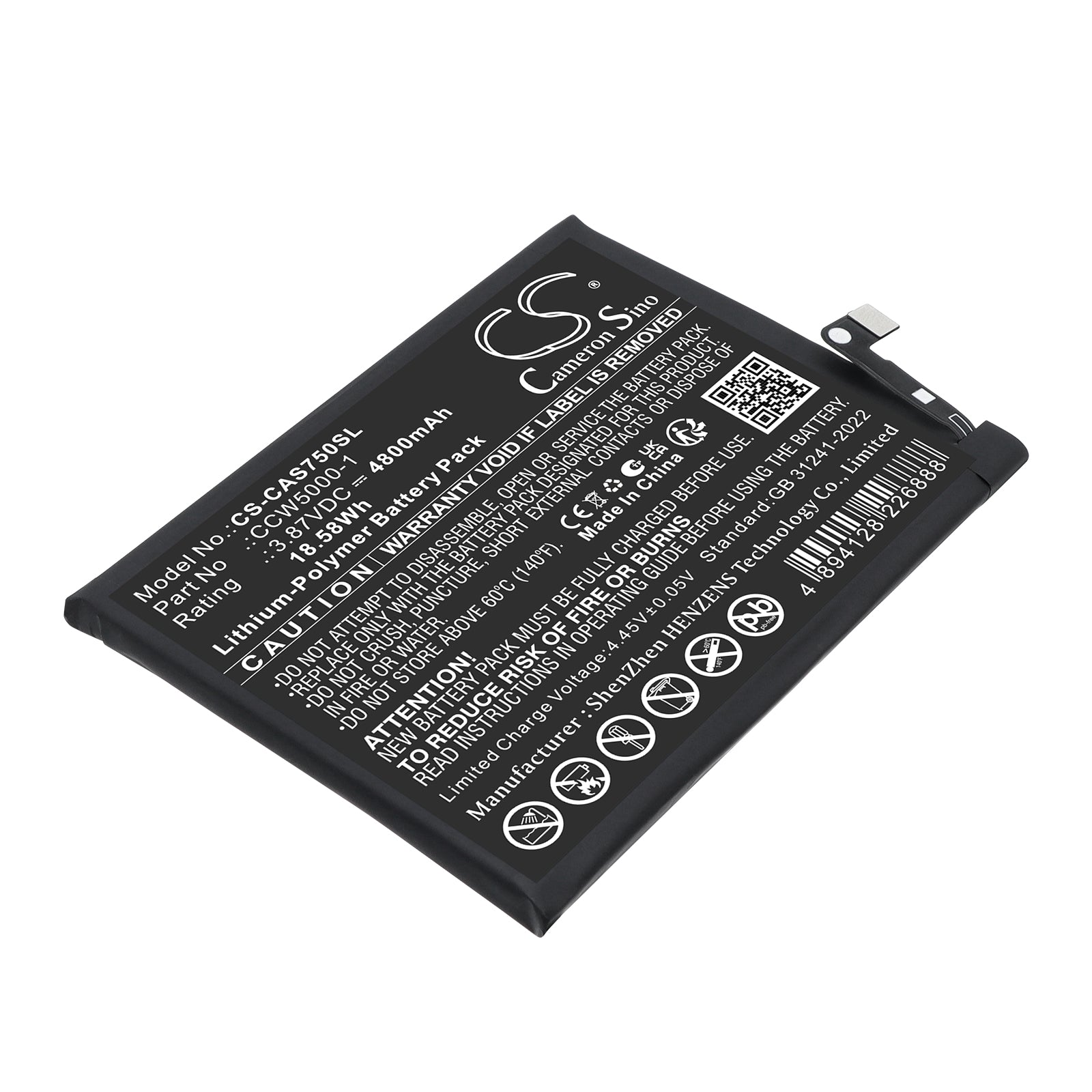 3.87V, Li-Polymer, 4800mAh, Battery fits CAT BM1S1B, S75 | CATERPILLAR BM1S1B, 18.58Wh Mobile, SmartPhone Cameron Sino Technology Limited
