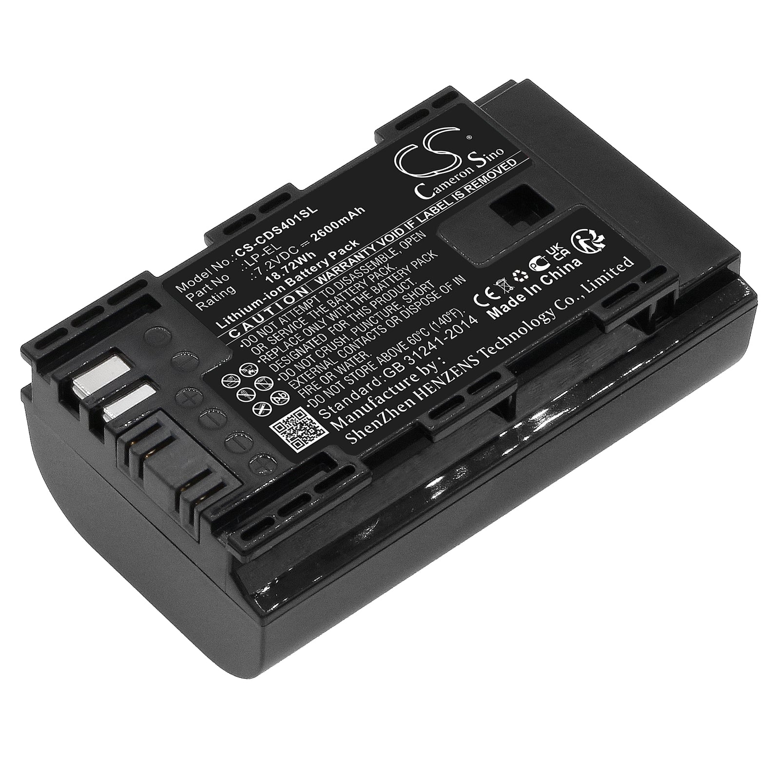 Li-ion, Strobe Lighting Battery fits Canon Ds401231, Speedlite El‑1, 7.2V, 2600mAh Strobe Lighting Cameron Sino Technology Limited
