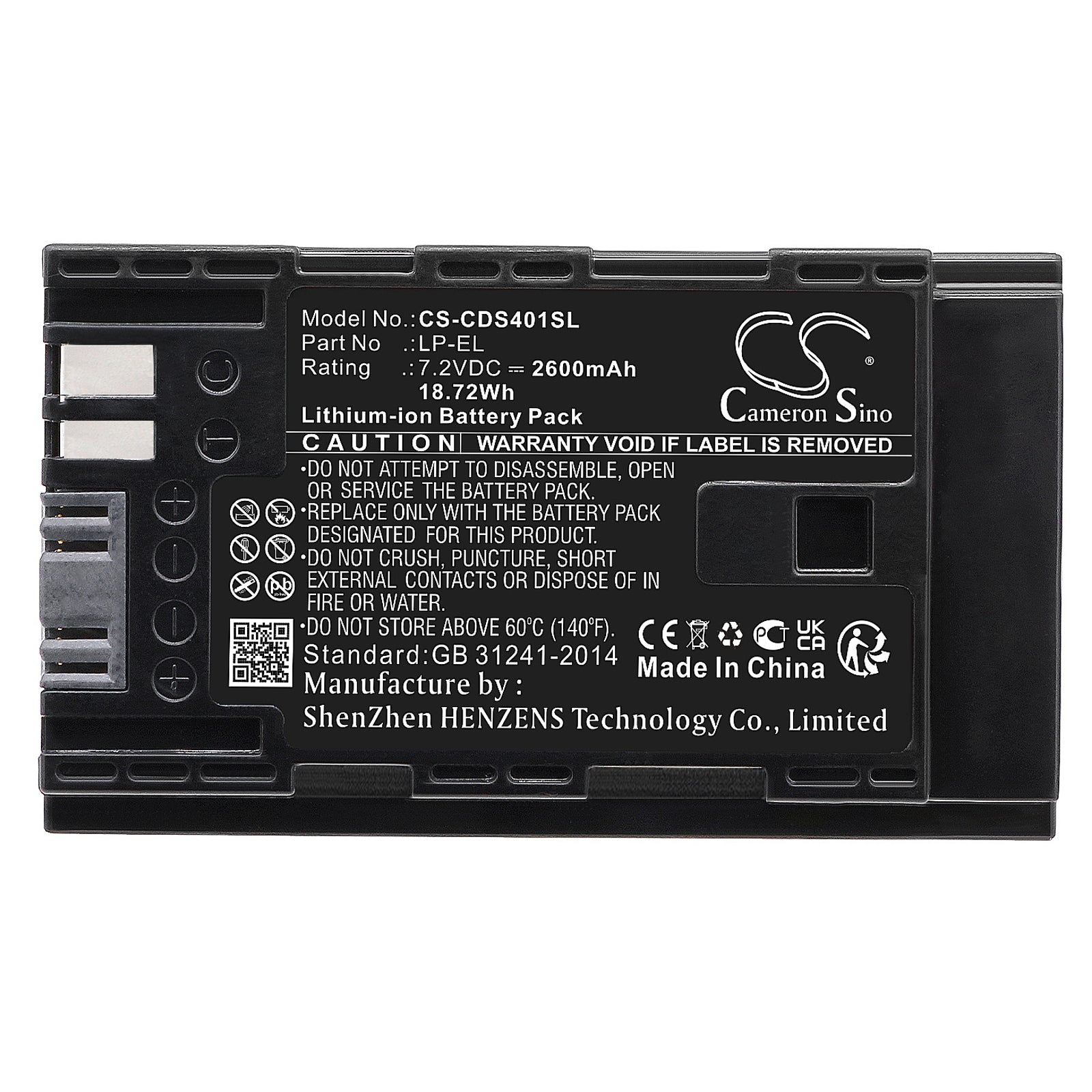 Li-ion, Strobe Lighting Battery fits Canon Ds401231, Speedlite El‑1, 7.2V, 2600mAh Strobe Lighting Cameron Sino Technology Limited
