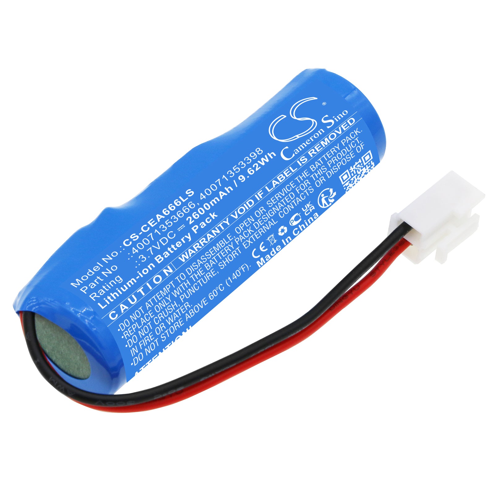 Li-ion, Emergency Lighting Battery fits Eaton 40071353666, Euro X Led At, 3.7V, 2600mAh Emergency Lighting Cameron Sino Technology Limited
