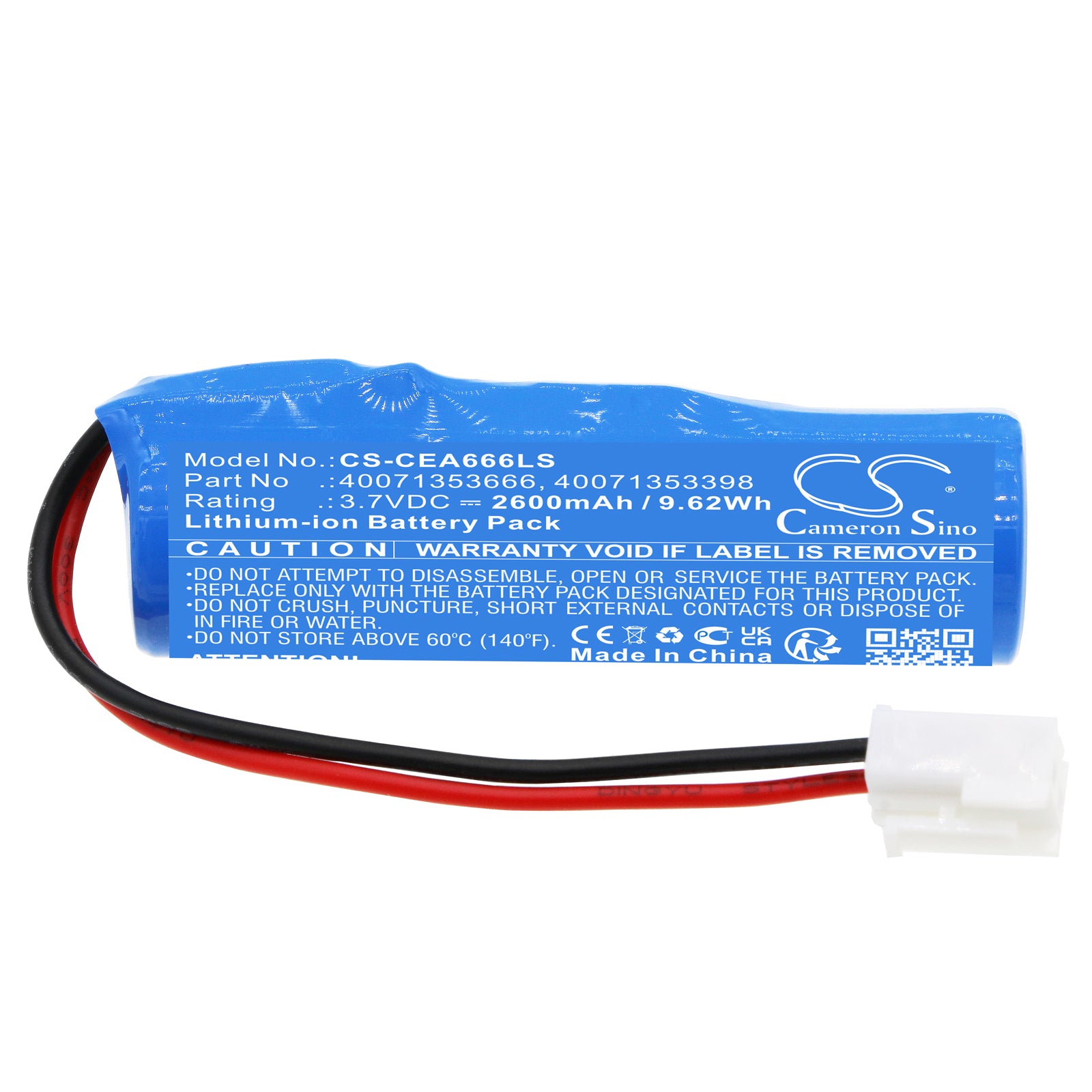 Li-ion, Emergency Lighting Battery fits Eaton 40071353666, Euro X Led At, 3.7V, 2600mAh Emergency Lighting Cameron Sino Technology Limited