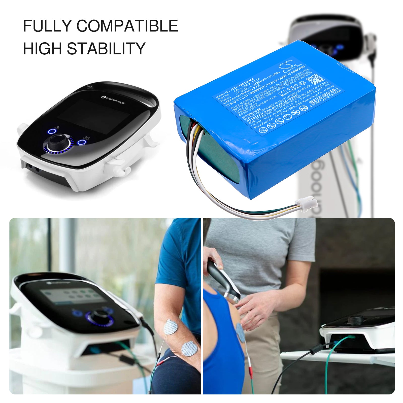 18V, Li-ion, 3400mAh, Battery fits Chattanooga Intelect Legend 2 Ultrasound, Intelect Mobile 2 Combo, 61.2Wh Medical Cameron Sino Technology Limited