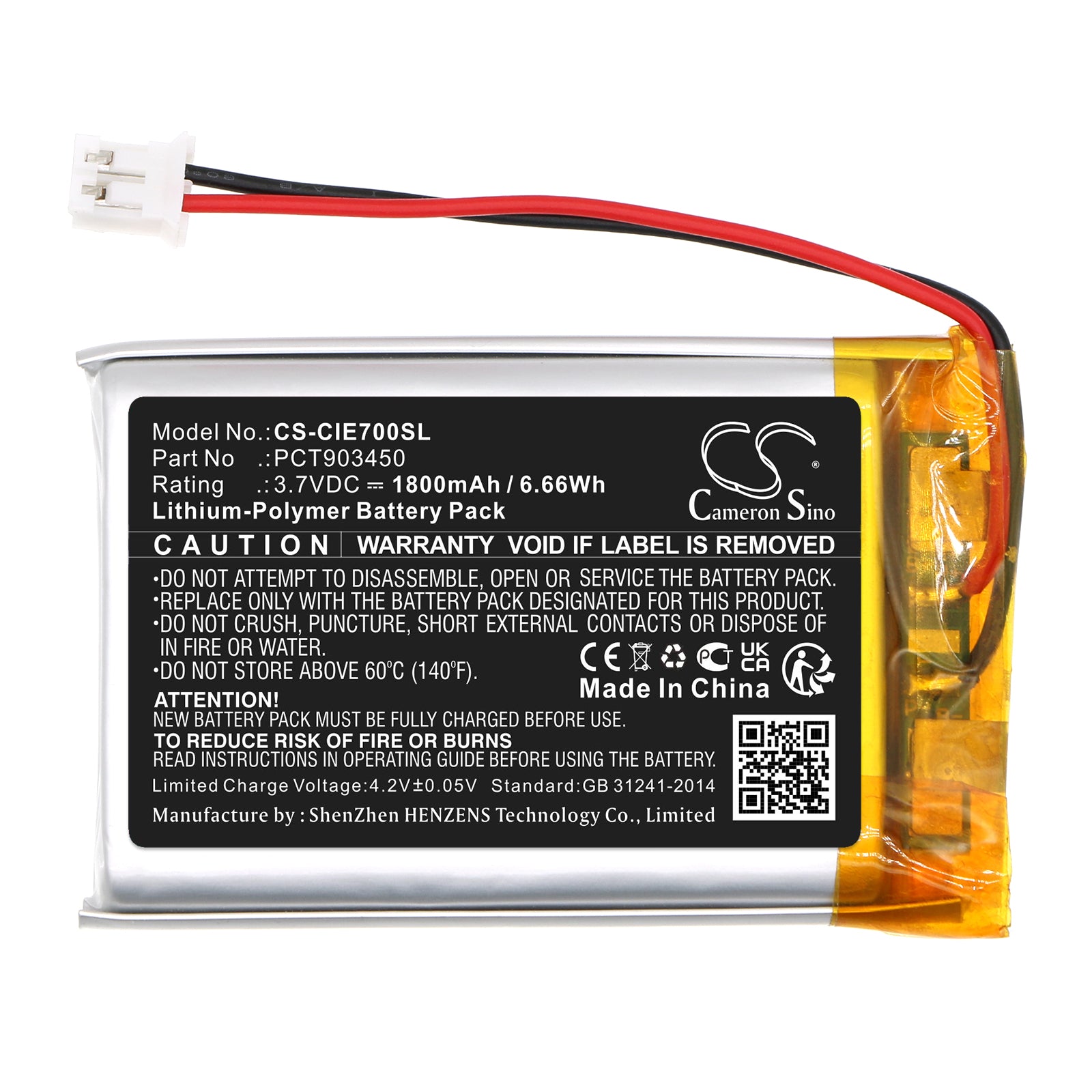 Li-Polymer, Wireless Headset Battery fits Coinsound E7, E7 Pro, 3.7V, 1800mAh CS-CIE700SL Wireless Headset Cameron Sino Technology Limited