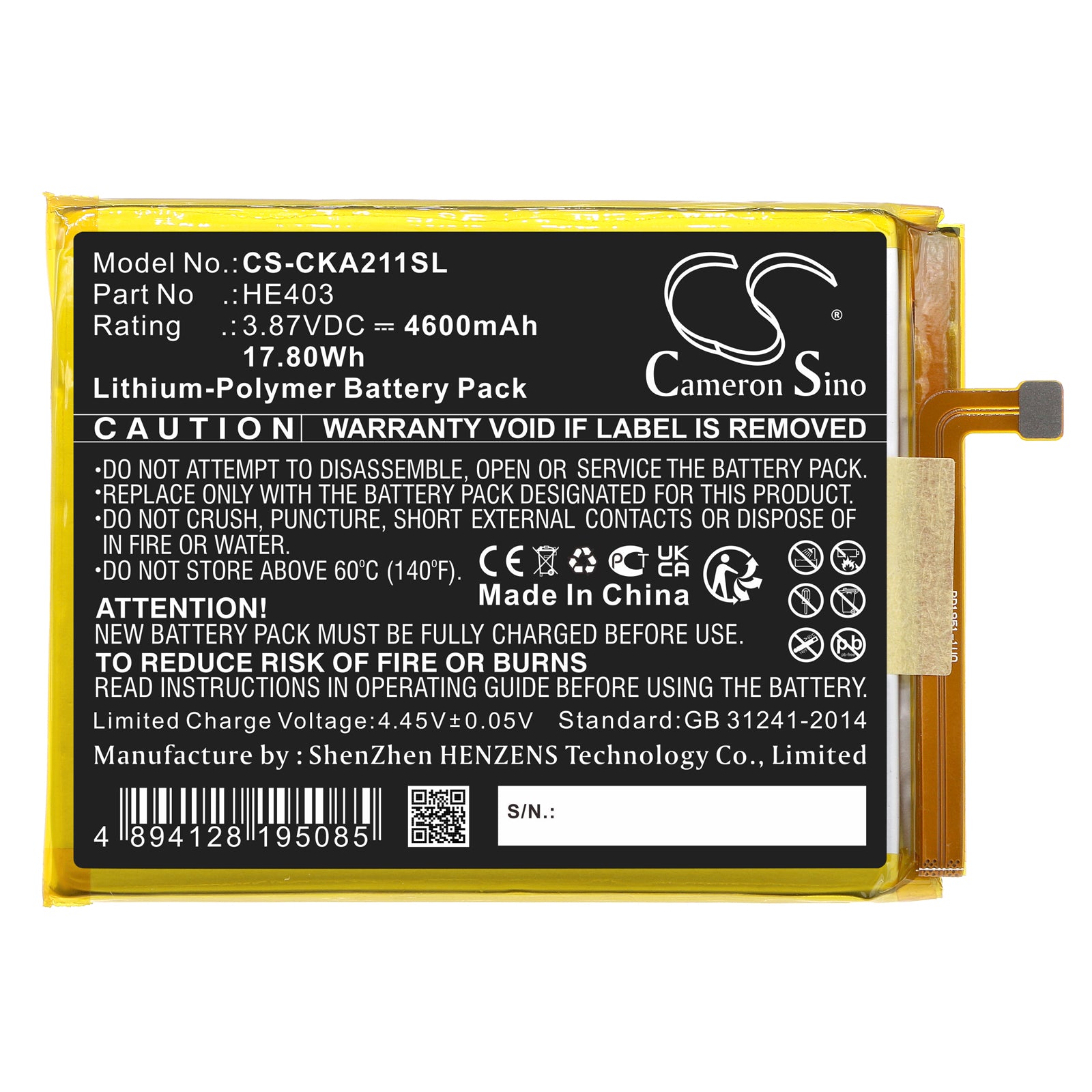 Li-Polymer, Mobile, SmartPhone Battery fits Radiant Dream 5g, Ea211001, 3.87V, 4600mAh Mobile, SmartPhone Cameron Sino Technology Limited