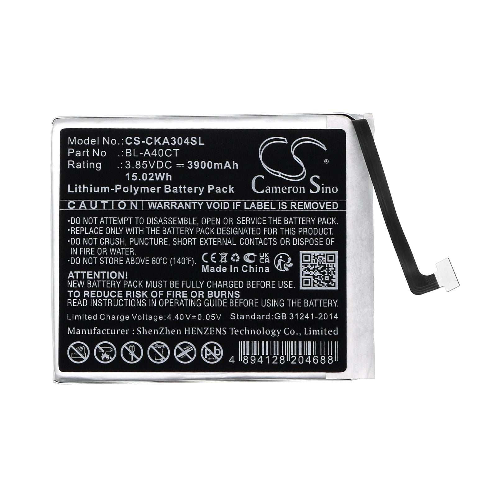 Li-Polymer, Mobile, SmartPhone Battery fits Cricket Innovate E 5g, Sn304ae, 3.85V, 3900mAh Mobile, SmartPhone Cameron Sino Technology Limited