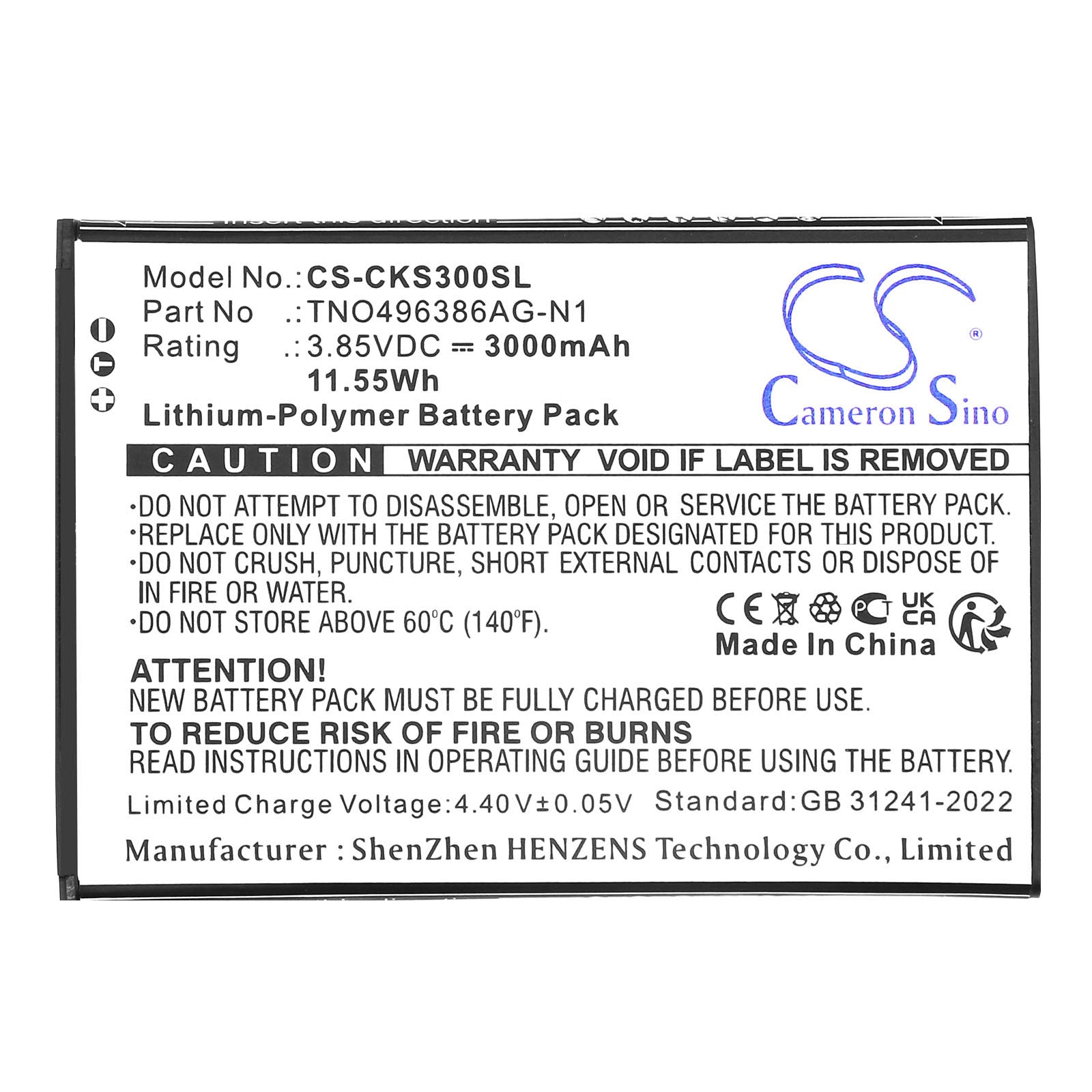 3.85V, Li-Polymer, 3000mAh, Battery fits Cricket Debut S3, U572AC, 11.55Wh Mobile, SmartPhone Cameron Sino Technology Limited
