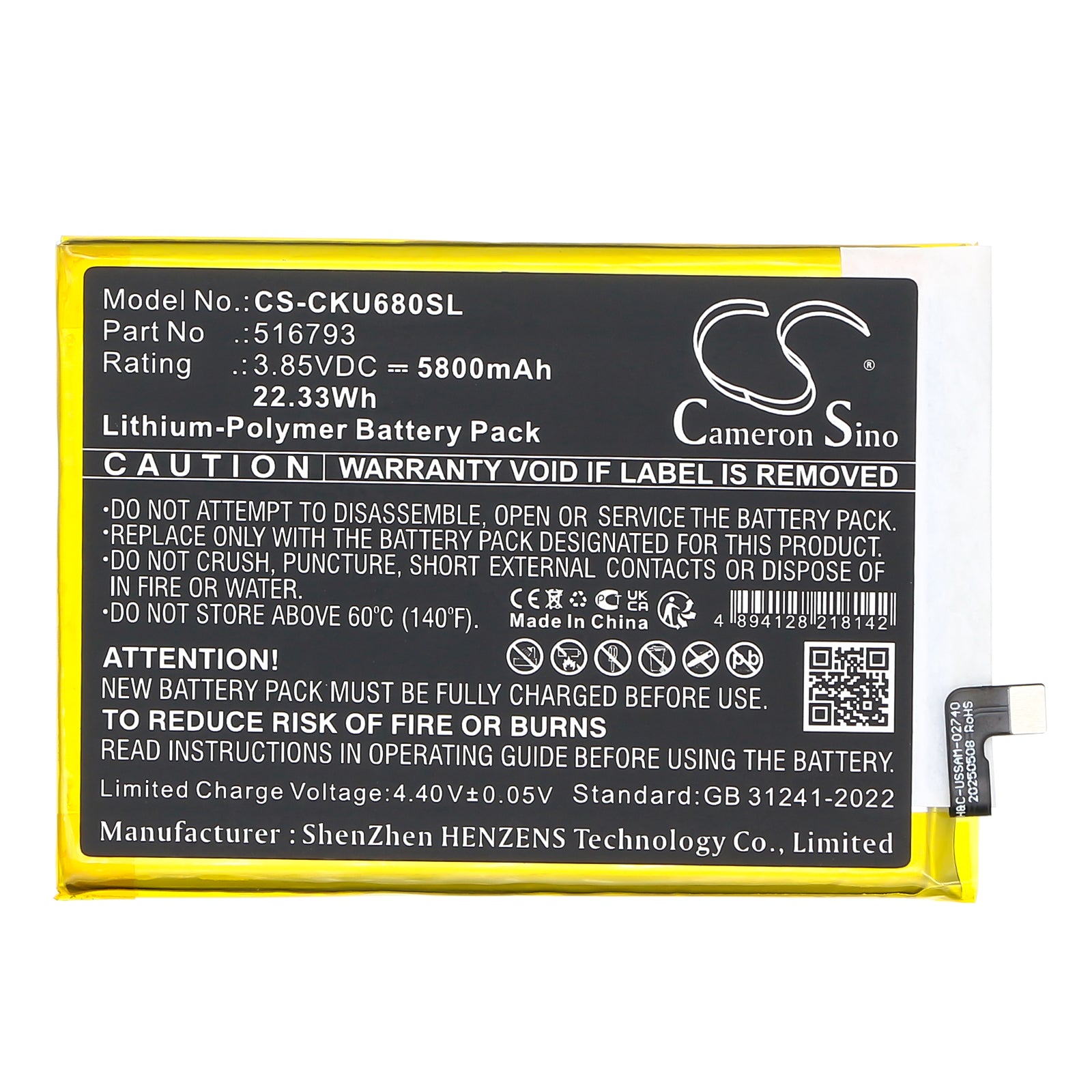 3.85V, Li-Polymer, 5800mAh, Battery fits Cricket Outlast, U680AC, 22.33Wh Mobile, SmartPhone Cameron Sino Technology Limited