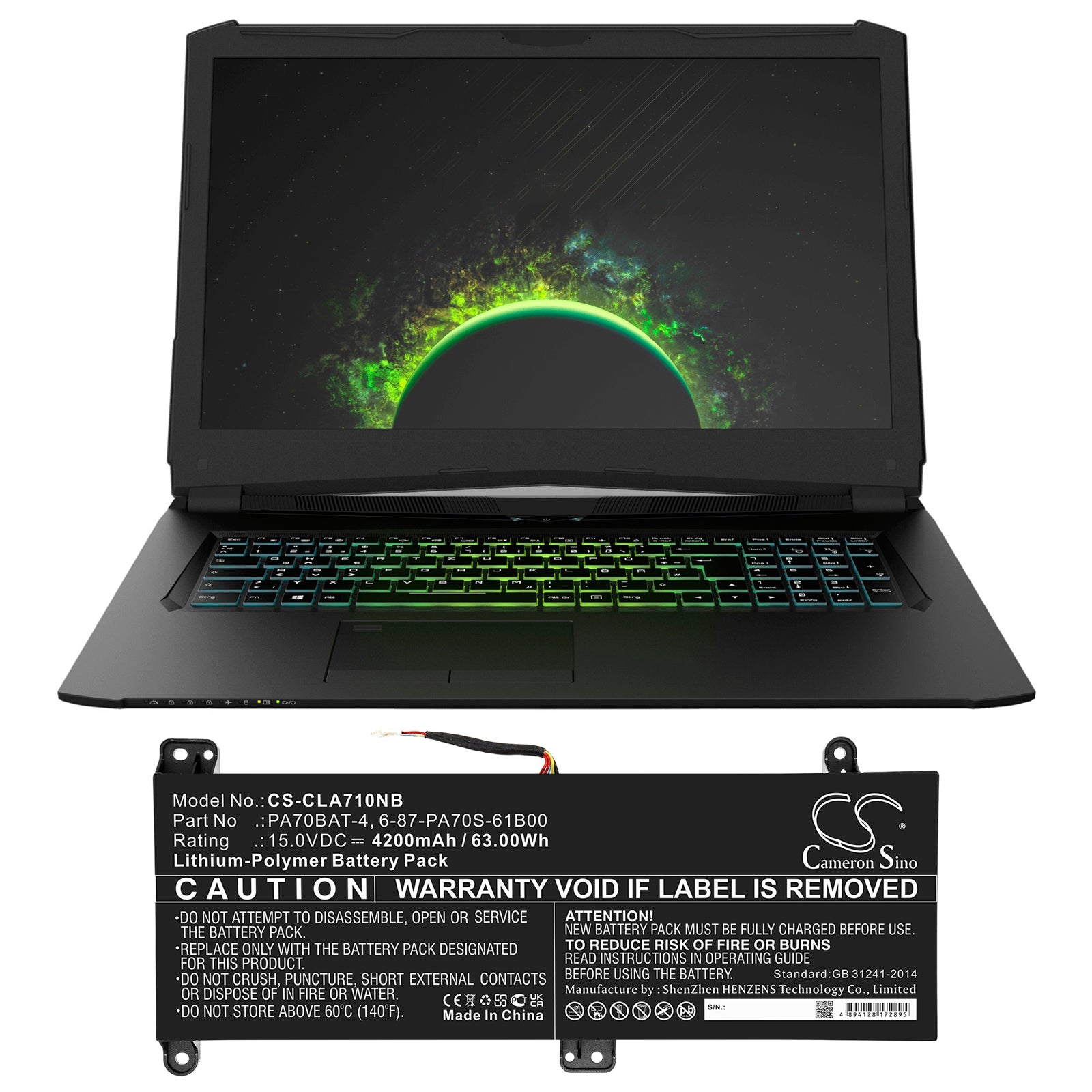 Li-Polymer, Notebook, Laptop Battery fits Powerspec Powerspec 1710, Wooking S17 Pro-8u, 15.0V, 4200mAh Notebook, Laptop Cameron Sino Technology Limited