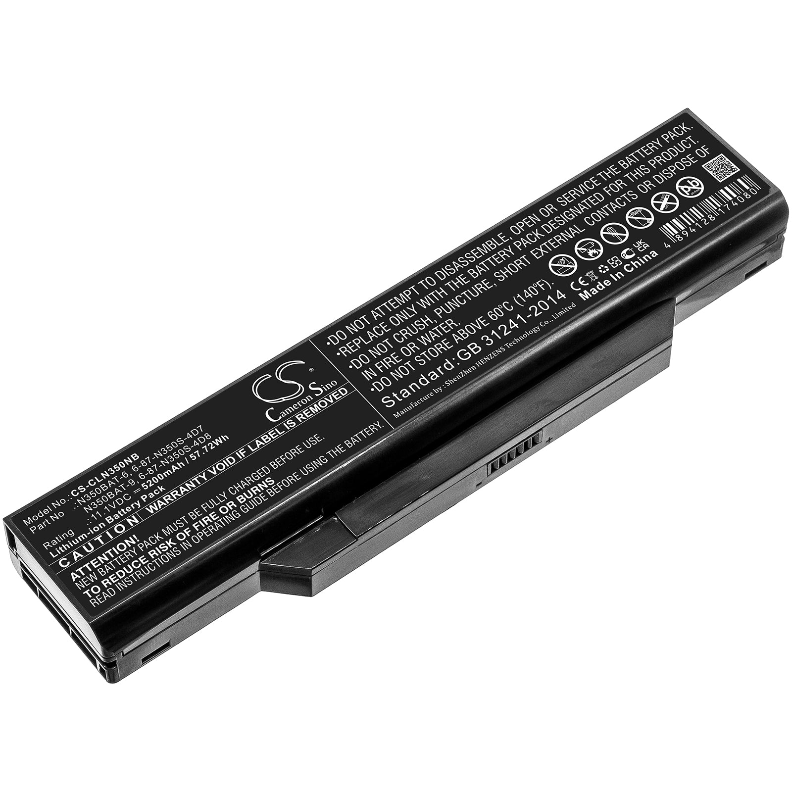 Li-ion, Notebook, Laptop Battery fits Clevo B519ii(47781)(n350tw), B519ii(n350tw), 11.1V, 5200mAh Notebook, Laptop Cameron Sino Technology Limited
