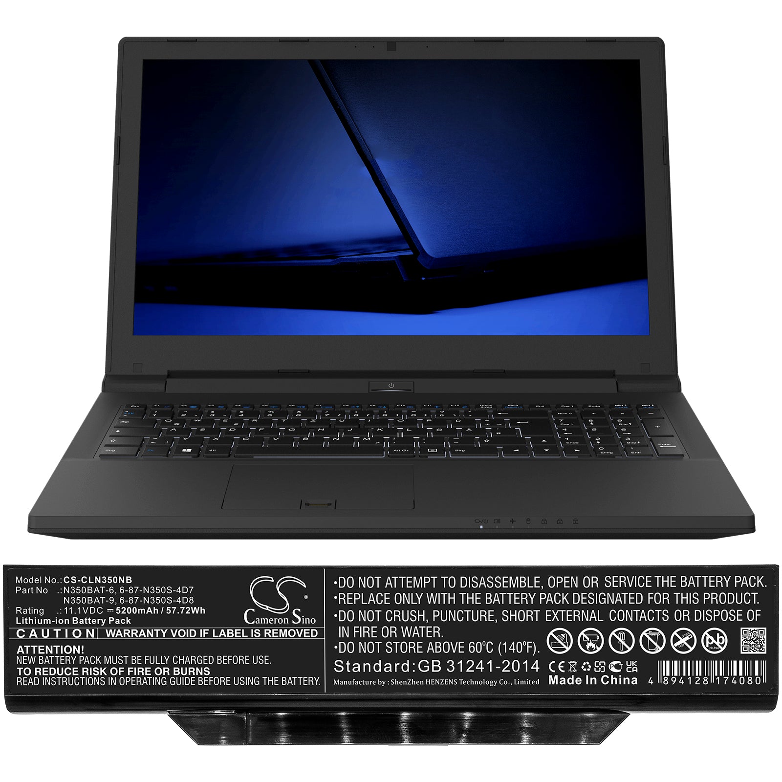 Li-ion, Notebook, Laptop Battery fits Clevo B519ii(47781)(n350tw), B519ii(n350tw), 11.1V, 5200mAh Notebook, Laptop Cameron Sino Technology Limited