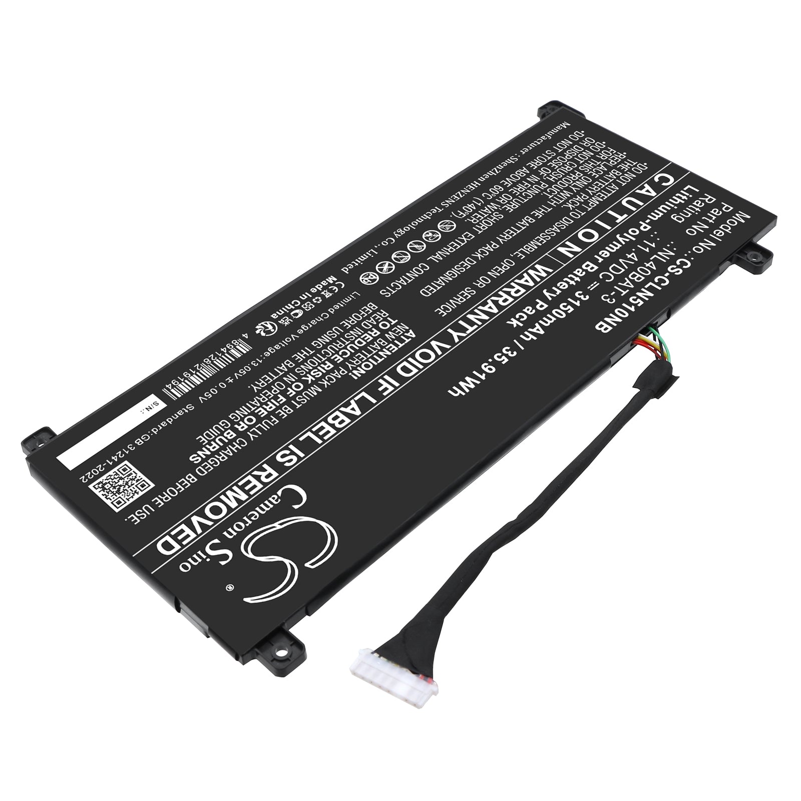 11.4V, Li-Polymer, 3150mAh, Battery fits Clevo NL40MU, NL40PU, 35.91Wh Notebook, Laptop Cameron Sino Technology Limited