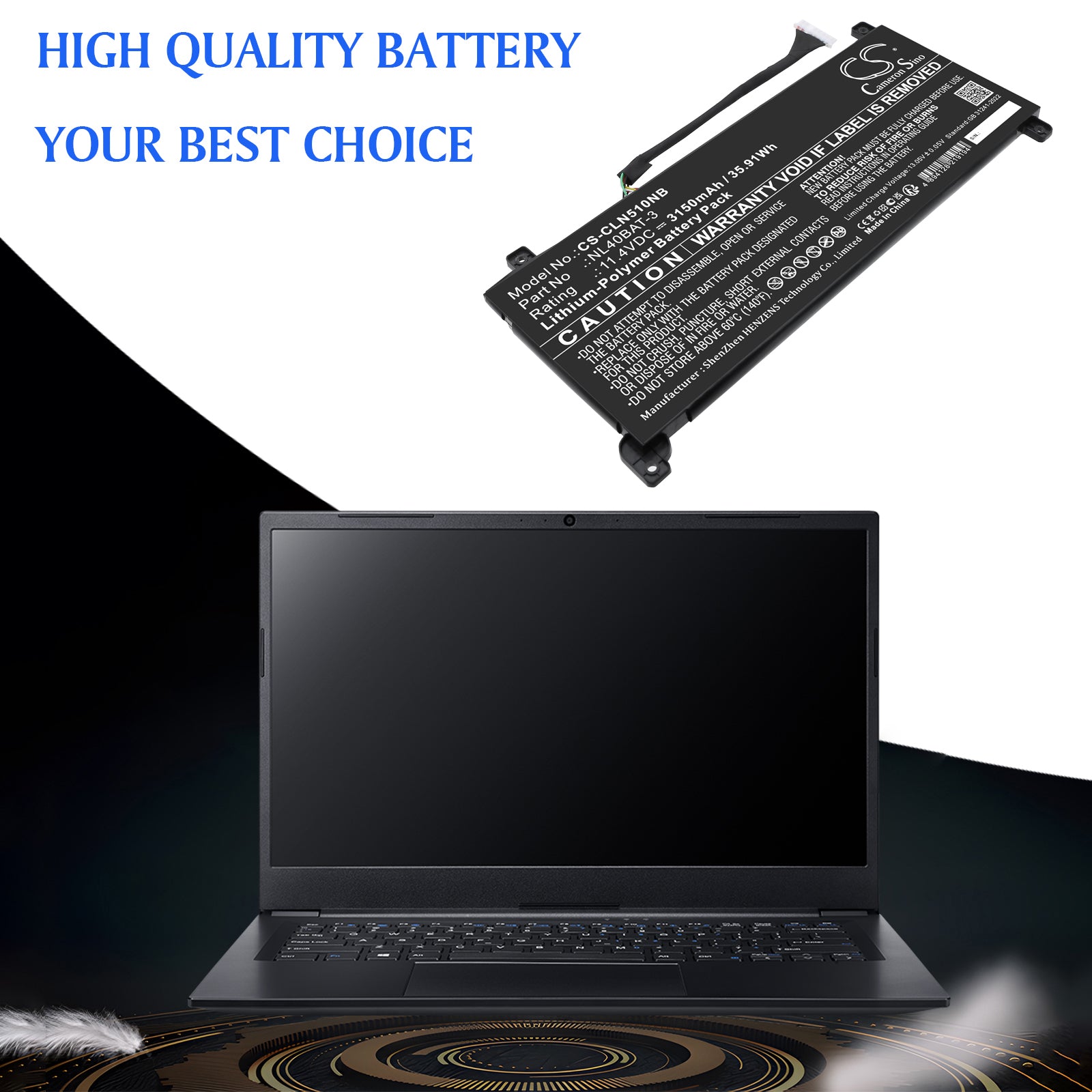 11.4V, Li-Polymer, 3150mAh, Battery fits Clevo NL40MU, NL40PU, 35.91Wh Notebook, Laptop Cameron Sino Technology Limited