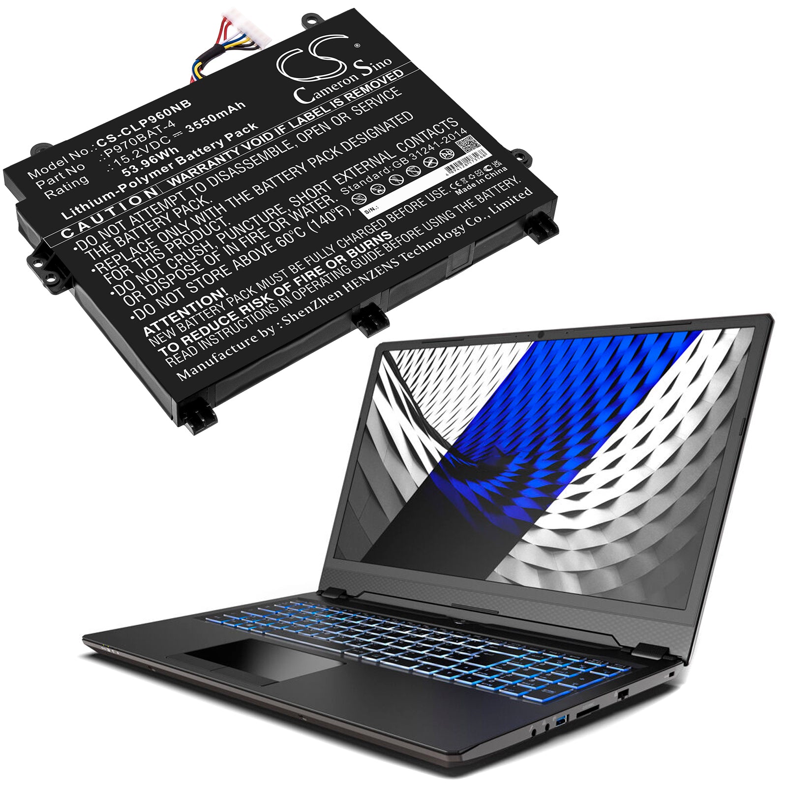 Li-Polymer, Notebook, Laptop Battery fits Sager Np2950(p955et1), Np2952(p955et3), 15.2V, 3550mAh Notebook, Laptop Cameron Sino Technology Limited