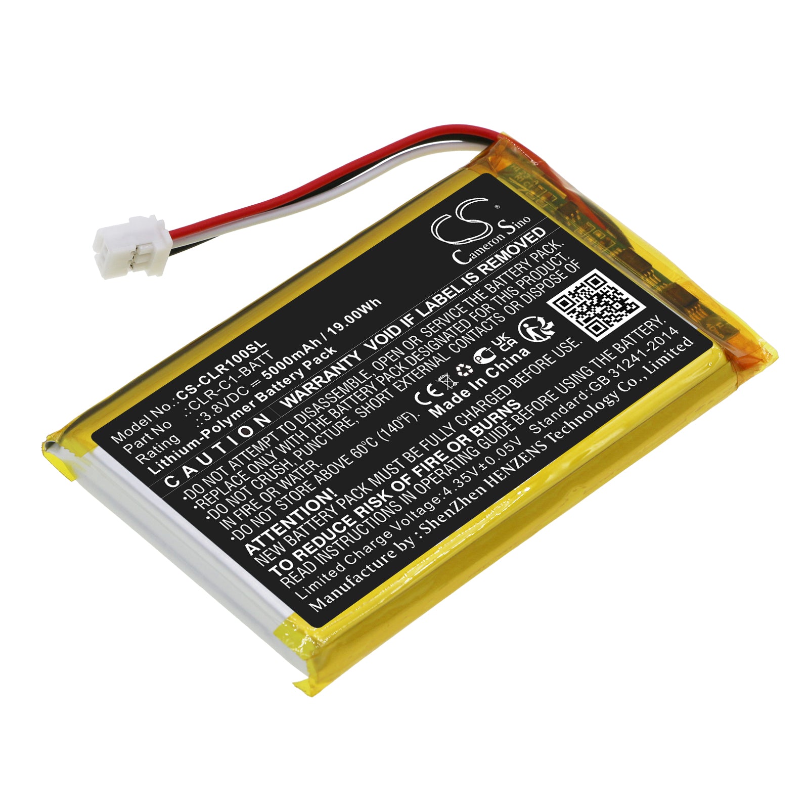 Li-Polymer, Smart Home Battery fits Clareone Clr-c1-pnl1, Smart Home Panel, 3.8V, 5000mAh Smart Home Cameron Sino Technology Limited