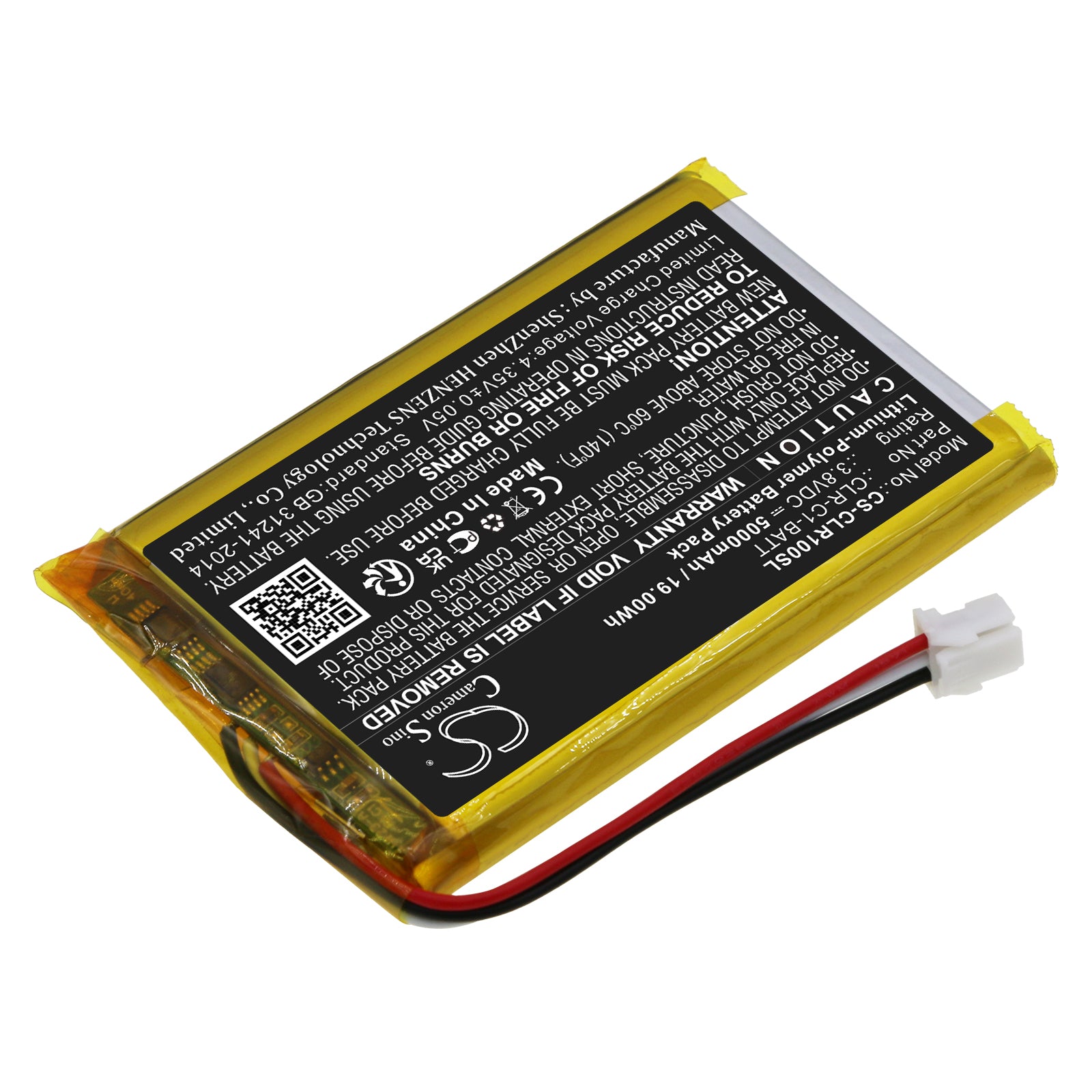 Li-Polymer, Smart Home Battery fits Clareone Clr-c1-pnl1, Smart Home Panel, 3.8V, 5000mAh Smart Home Cameron Sino Technology Limited