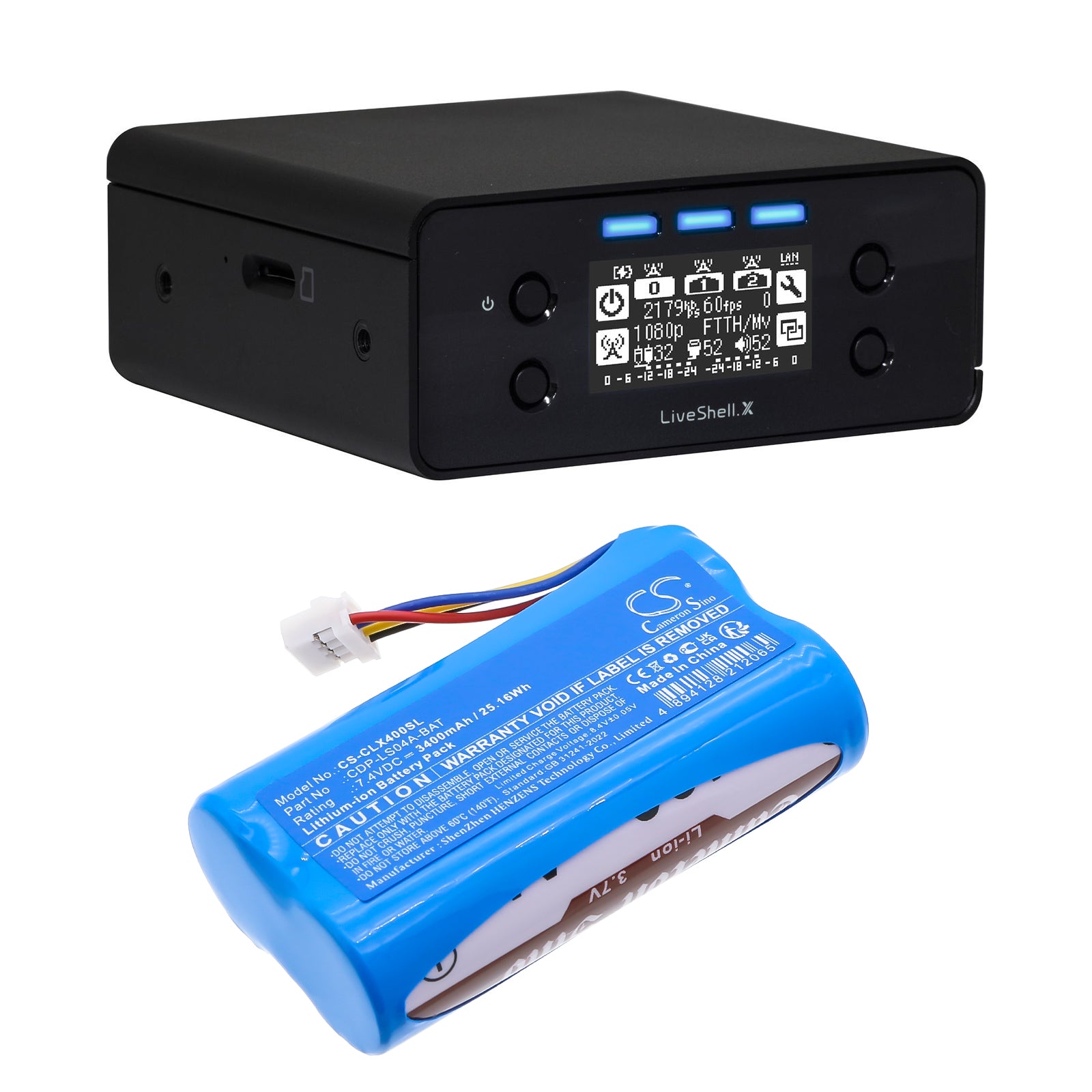 7.4V, Li-ion, 3400mAh, Battery fits Cerevo LiveShell X Encoder, 25.16Wh Transmitters & Receiver Cameron Sino Technology Limited