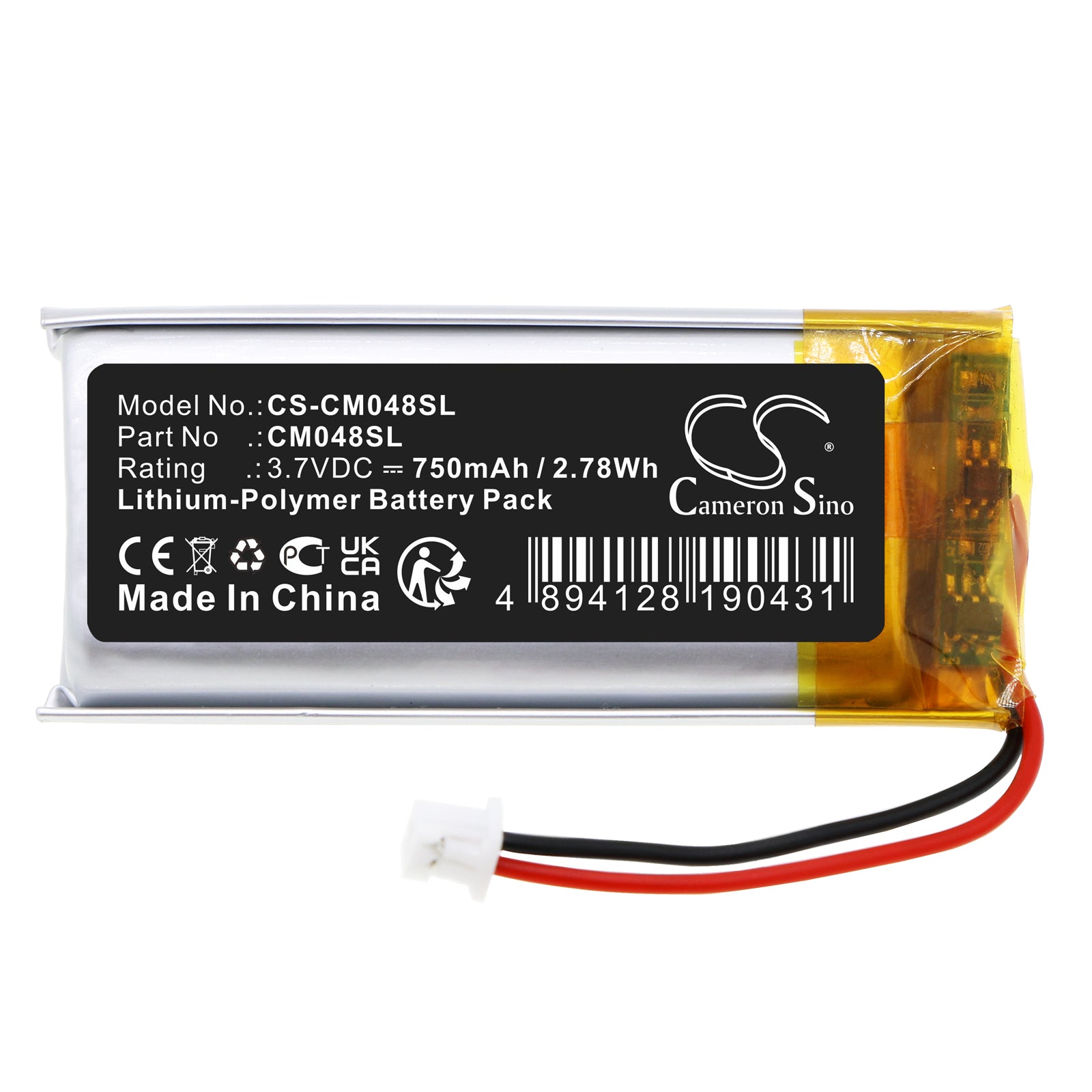 Li-Polymer, Battery Pack Battery fits Cameron Sino Technologies, 3.7V, 750mAh Battery Pack Cameron Sino Technology Limited