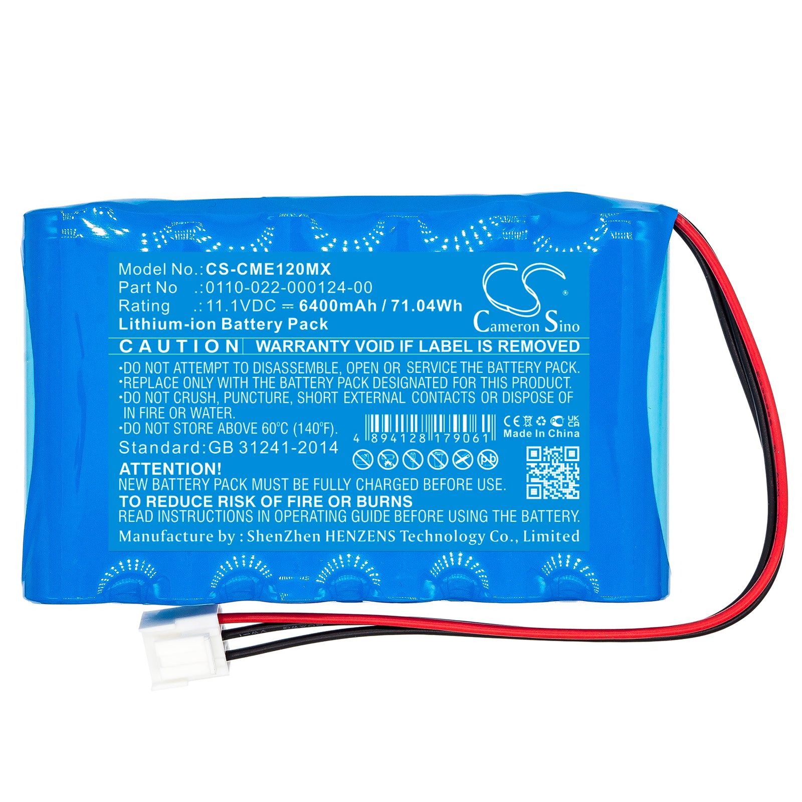 Li-ion, Medical Battery fits Comen Cm-1200a Ecg, 11.1V, 6400mAh Medical Cameron Sino Technology Limited