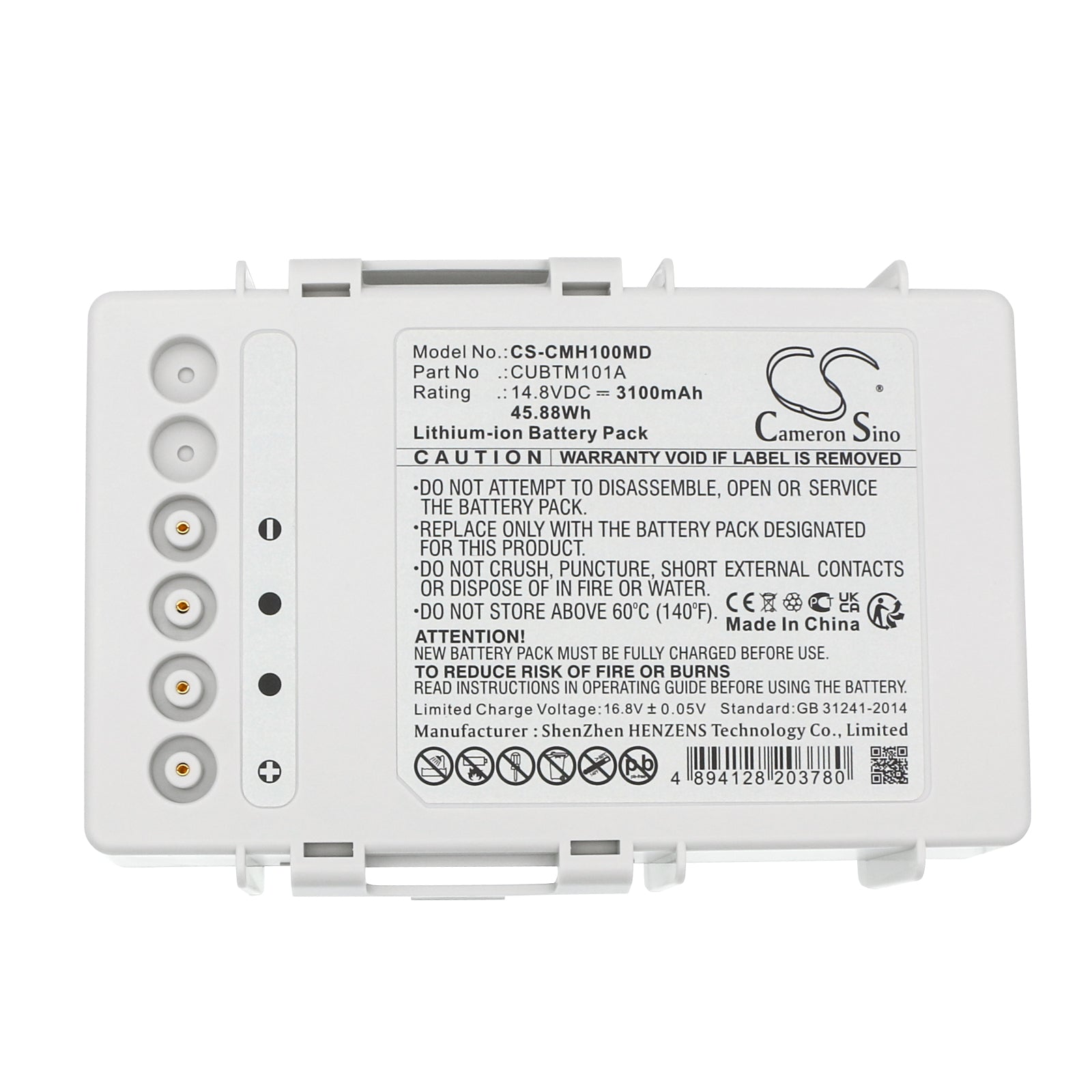 Li-ion, Medical Battery fits Cu Medical Cu-hd1, Lifegain Cu-hd1, 14.8V, 3100mAh Medical Cameron Sino Technology Limited