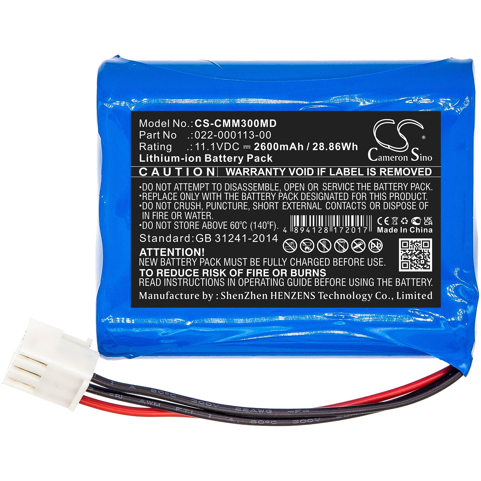 Li-ion, Medical Battery fits Comen Cm300, M200, 11.1V, 2600mAh Medical Cameron Sino Technology Limited