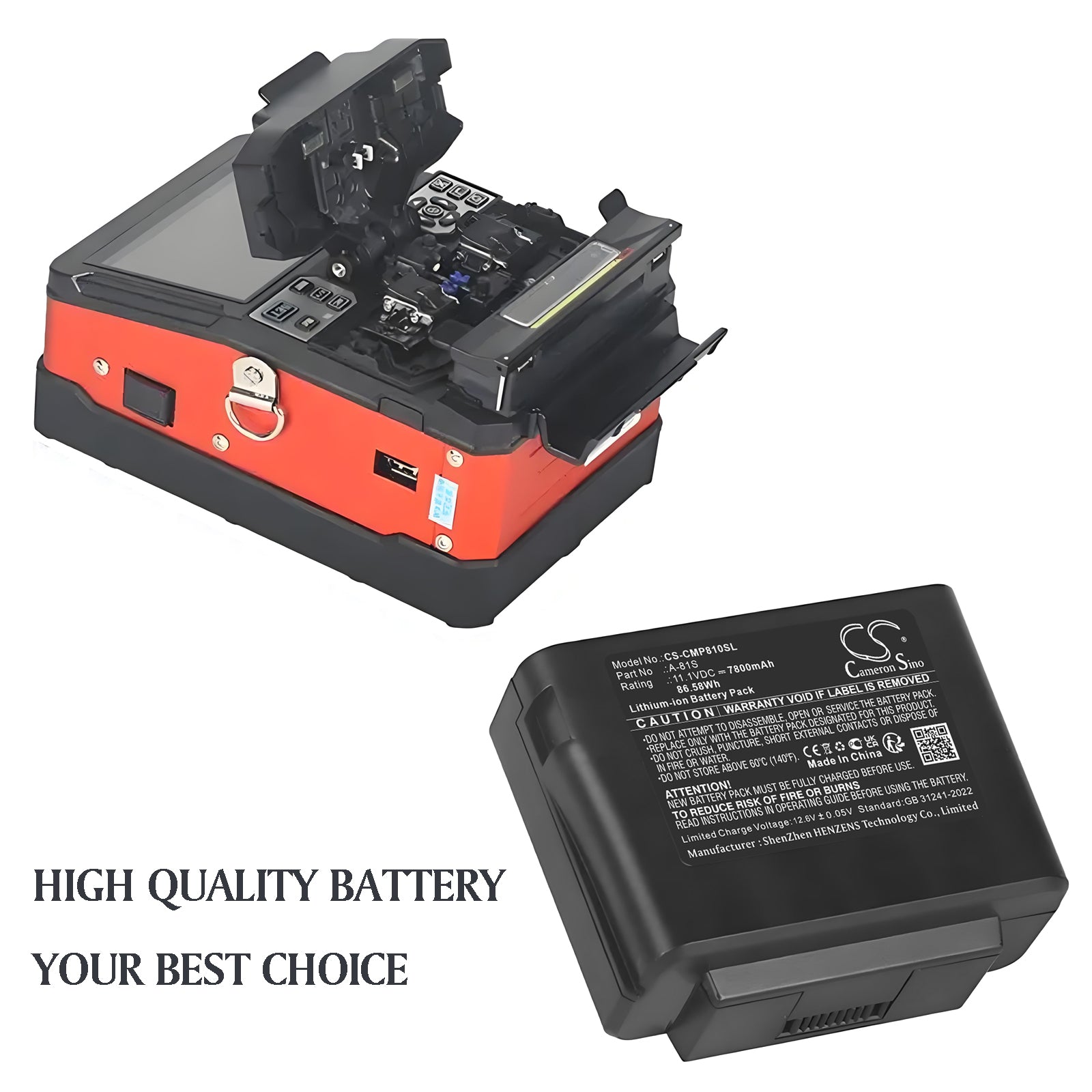 11.1V, Li-ion, 7800mAh, Battery fits Comptyco A-81S Fusion Splicer, FS-60C Fusion Splicer, 86.58Wh Equipment, Survey, Test Cameron Sino Technology Limited