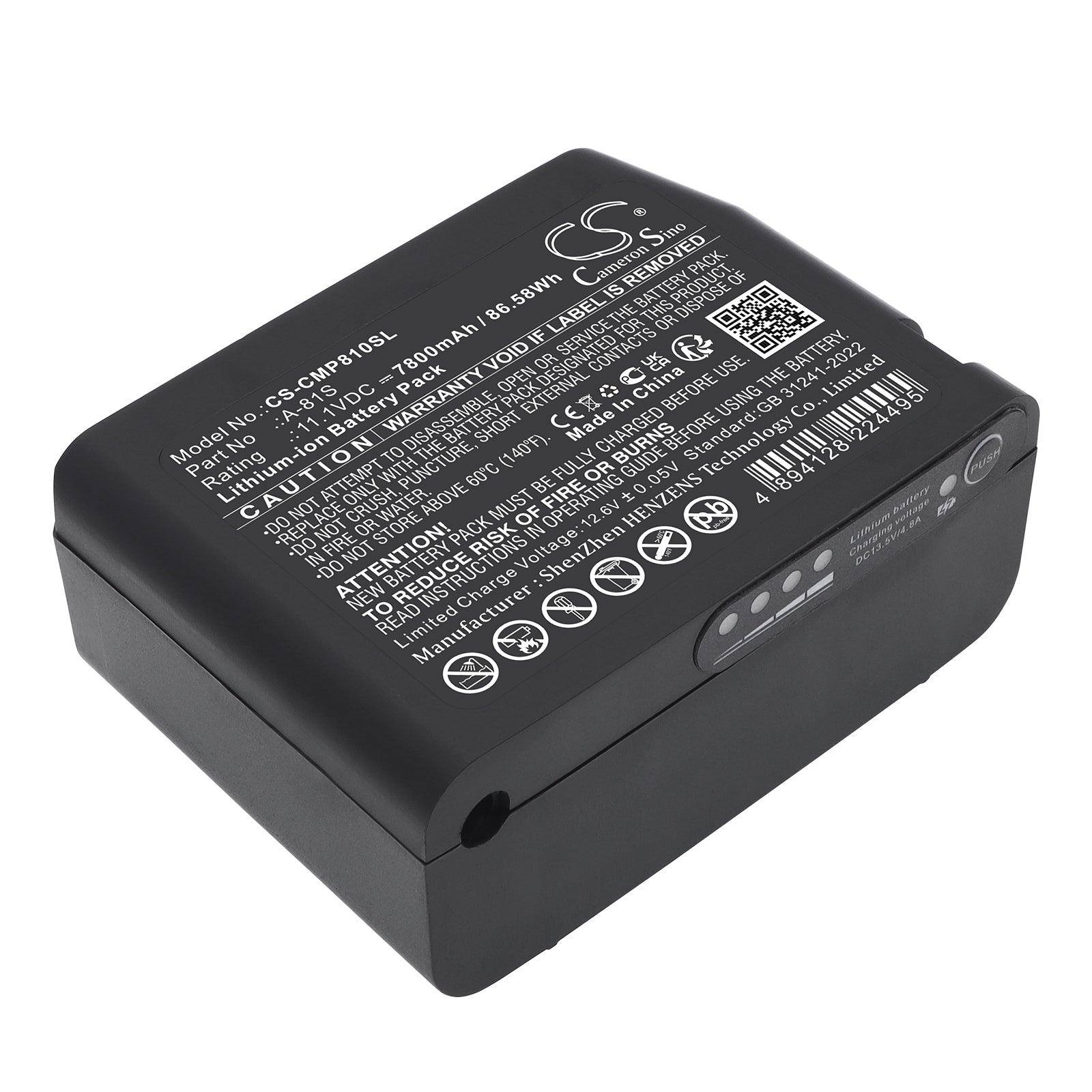 11.1V, Li-ion, 7800mAh, Battery fits Comptyco A-81S Fusion Splicer, FS-60C Fusion Splicer, 86.58Wh Equipment, Survey, Test Cameron Sino Technology Limited
