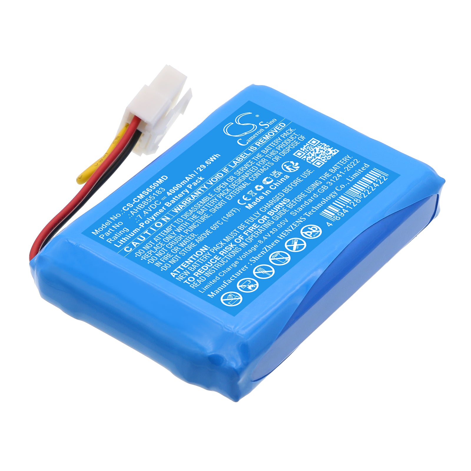7.4V, Li-Polymer, 4000mAh, Battery fits CONTEC CMS5000, CMS6000, 29.6Wh Medical Cameron Sino Technology Limited