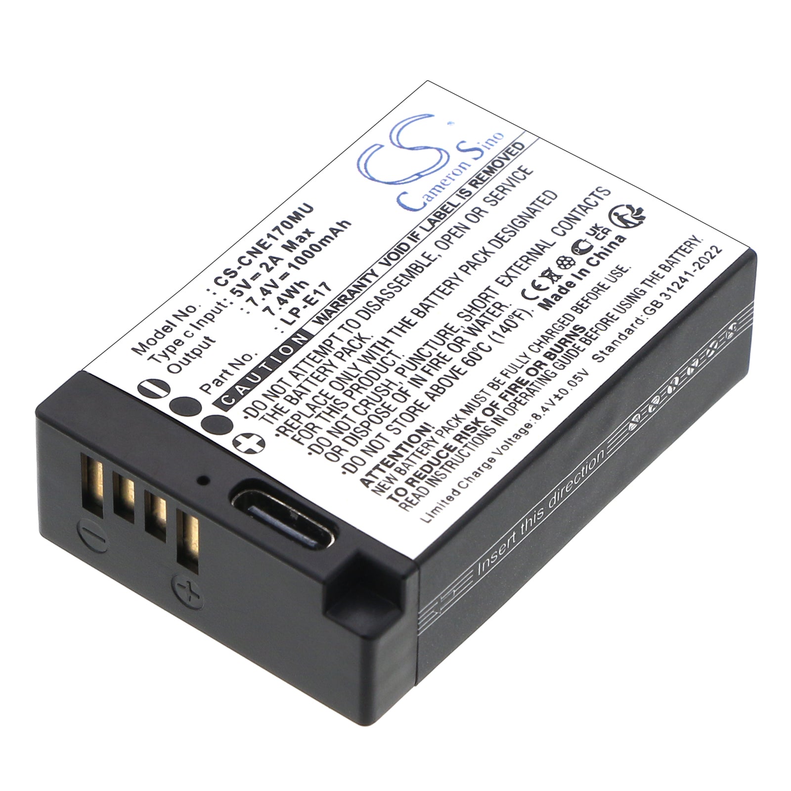 7.4V, Li-ion, 1000mAh, Battery fits Canon EOS Kiss X8i, EOS M3, 7.4Wh Camera Cameron Sino Technology Limited