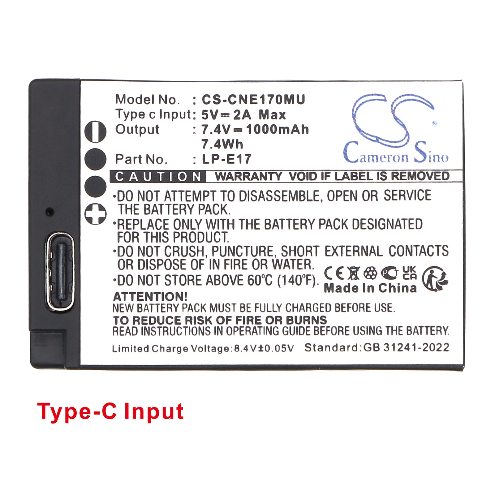 7.4V, Li-ion, 1000mAh, Battery fits Canon EOS Kiss X8i, EOS M3, 7.4Wh Camera Cameron Sino Technology Limited