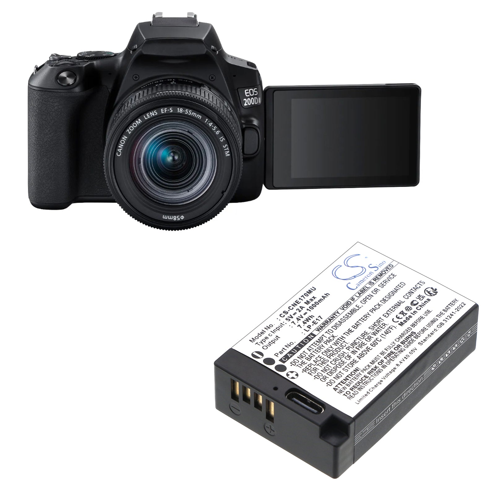 7.4V, Li-ion, 1000mAh, Battery fits Canon EOS Kiss X8i, EOS M3, 7.4Wh Camera Cameron Sino Technology Limited